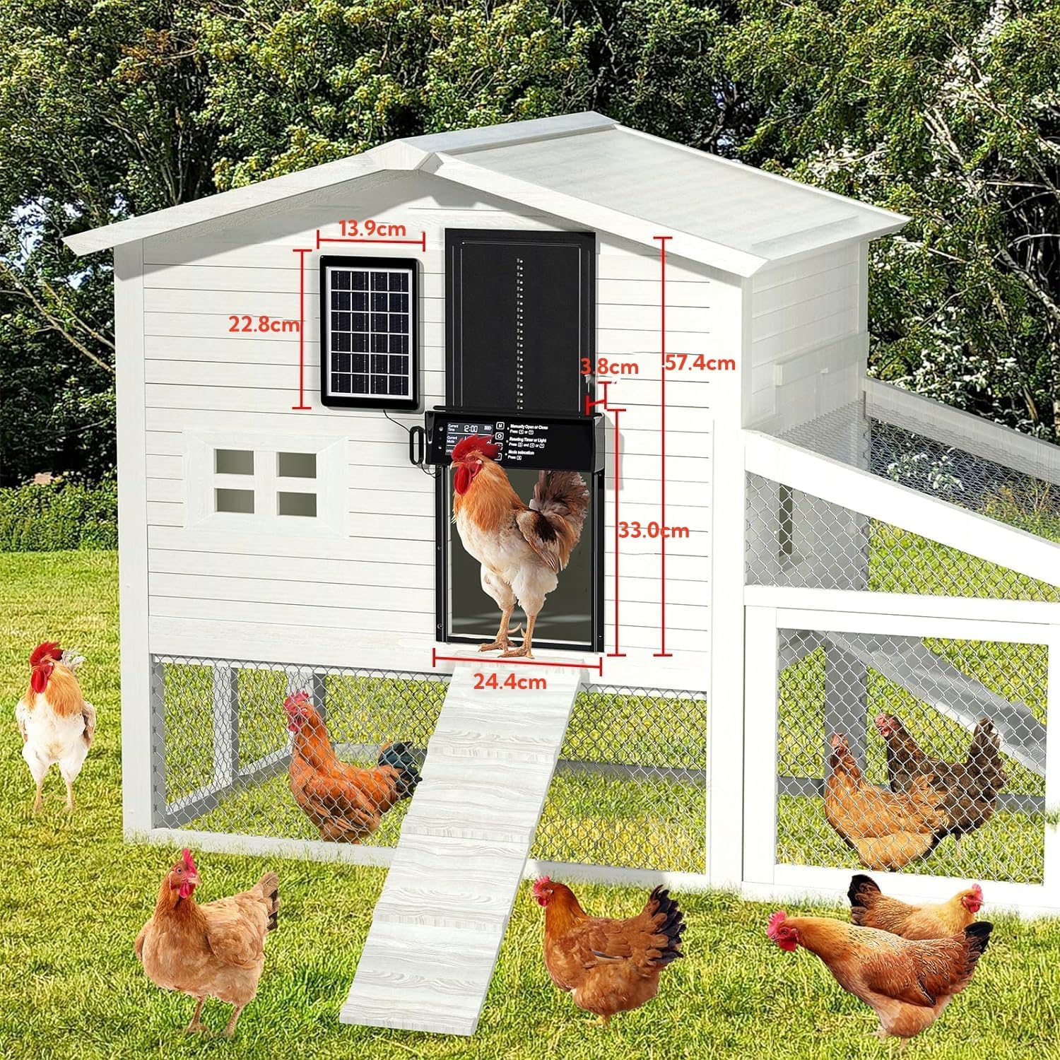 Automatic Solar Powered Chicken Coop Door with 4 Mode Timer, Light Sensor, Anti - Pinch & USB Charging Port - Black - Pet Care > Coops & Hutches > Coop & Hutch Accessories - Rivercity House & Home Co. (ABN 18 642 972 209) - Affordable Modern Furniture Australia
