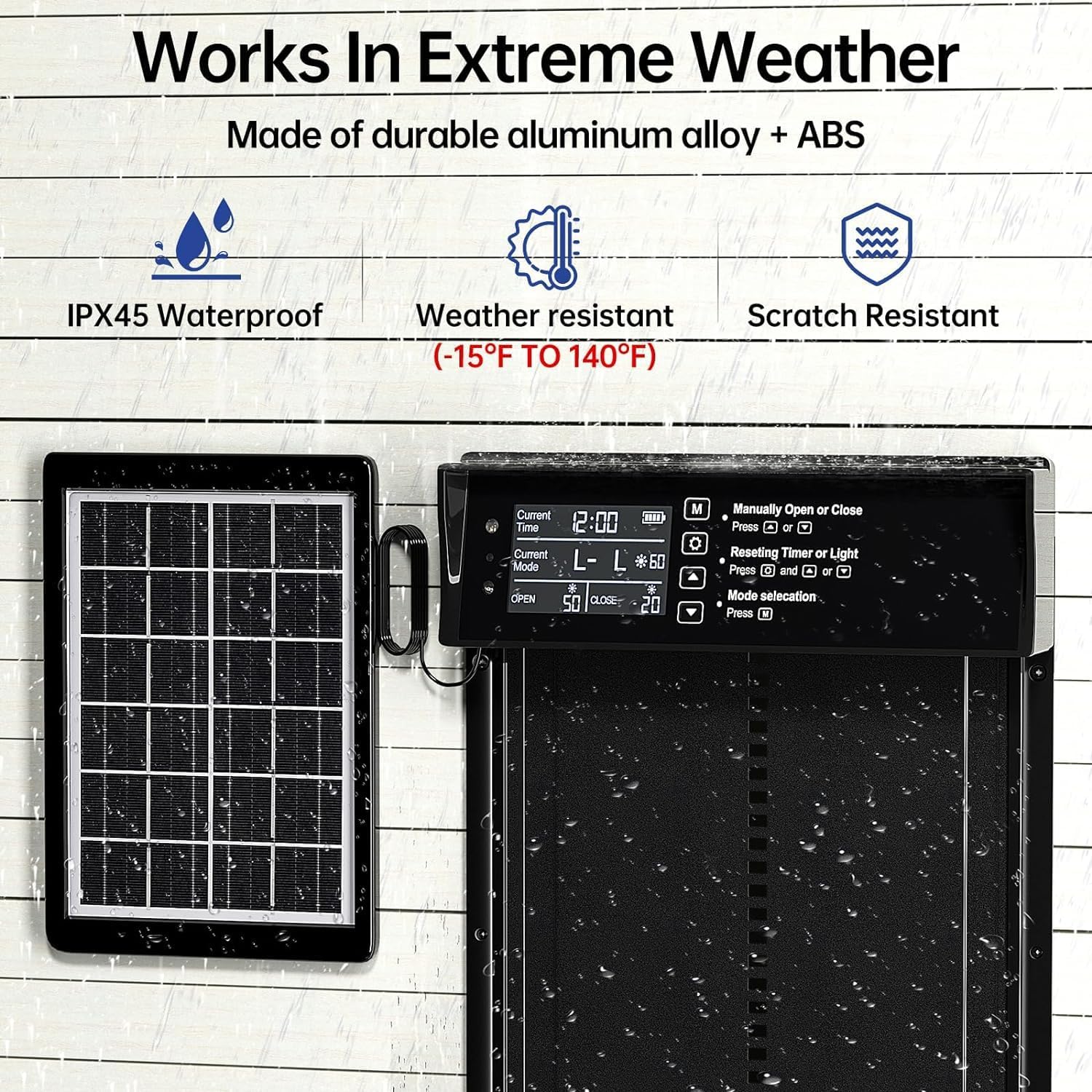 Automatic Solar Powered Chicken Coop Door with 4 Mode Timer, Light Sensor, Anti - Pinch & USB Charging Port - Black - Pet Care > Coops & Hutches > Coop & Hutch Accessories - Rivercity House & Home Co. (ABN 18 642 972 209) - Affordable Modern Furniture Australia