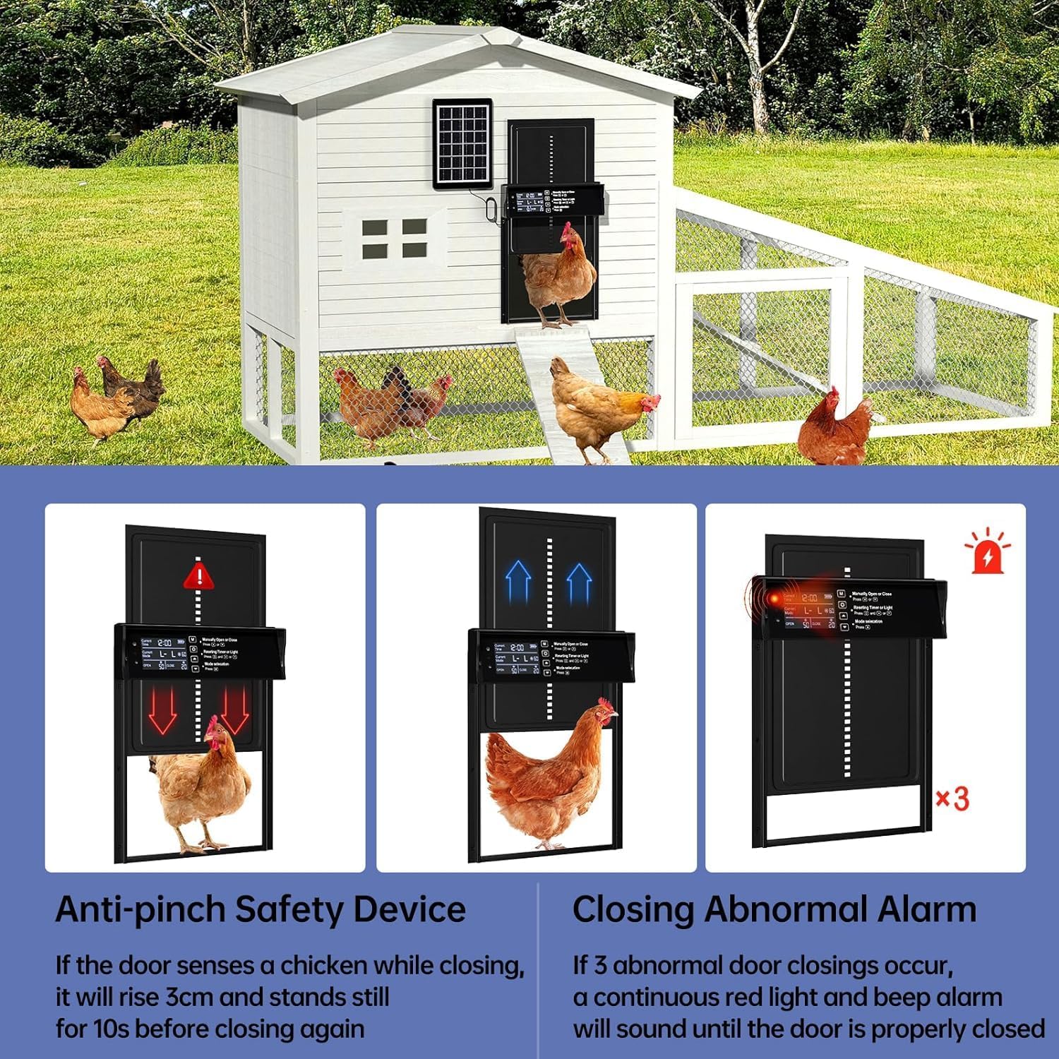 Automatic Solar Powered Chicken Coop Door with 4 Mode Timer, Light Sensor, Anti - Pinch & USB Charging Port - Black - Pet Care > Coops & Hutches > Coop & Hutch Accessories - Rivercity House & Home Co. (ABN 18 642 972 209) - Affordable Modern Furniture Australia