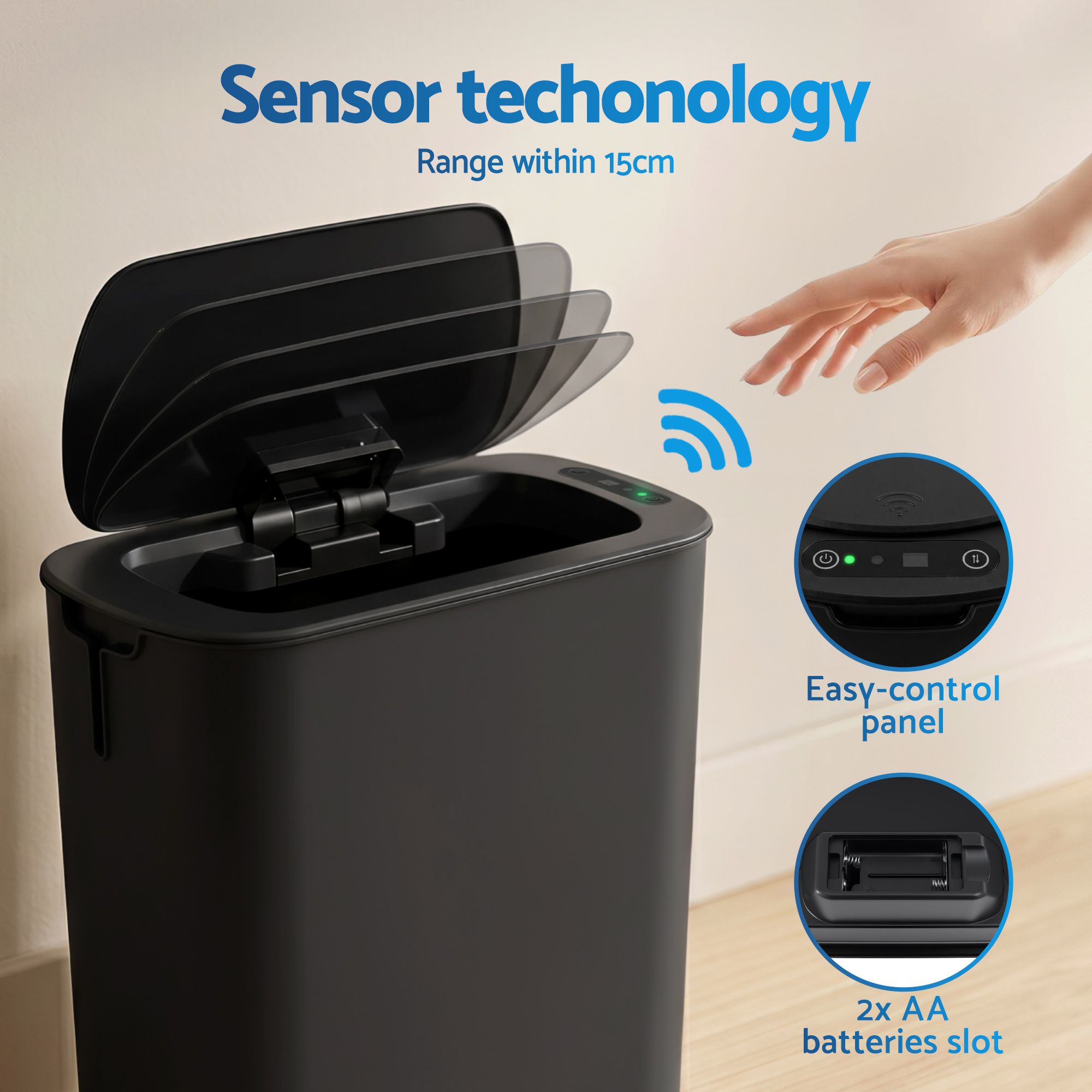 Automatic Trash Bin 2PCS with Lid 11L Motion Sensor Kitchen Bin Touchless Garbage Can Modern Black Plastic Slim Rubbish Bin with Liner Holder for Kitchen, Home, Office - Home & Garden > Kitchen Bins > Automatic Bins - Rivercity House & Home Co. (ABN 18 642 972 209) - Affordable Modern Furniture Australia
