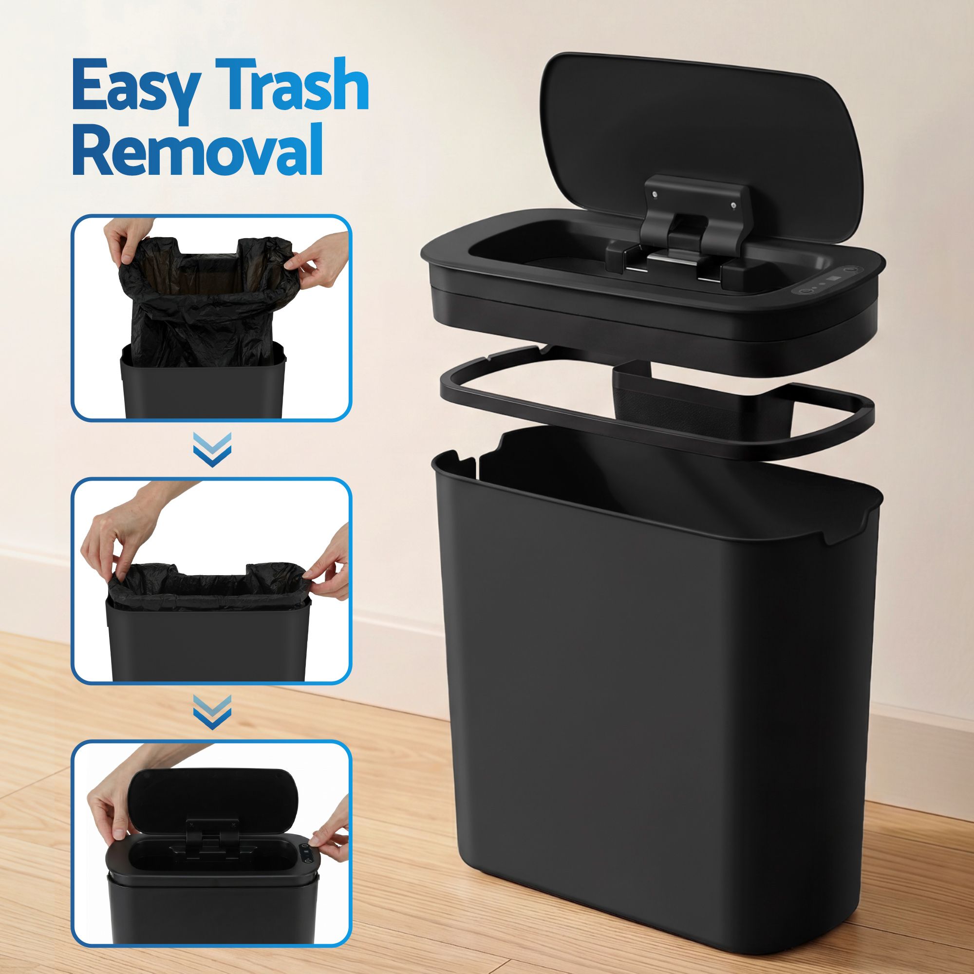 Automatic Trash Bin 2PCS with Lid 11L Motion Sensor Kitchen Bin Touchless Garbage Can Modern Black Plastic Slim Rubbish Bin with Liner Holder for Kitchen, Home, Office - Home & Garden > Kitchen Bins > Automatic Bins - Rivercity House & Home Co. (ABN 18 642 972 209) - Affordable Modern Furniture Australia