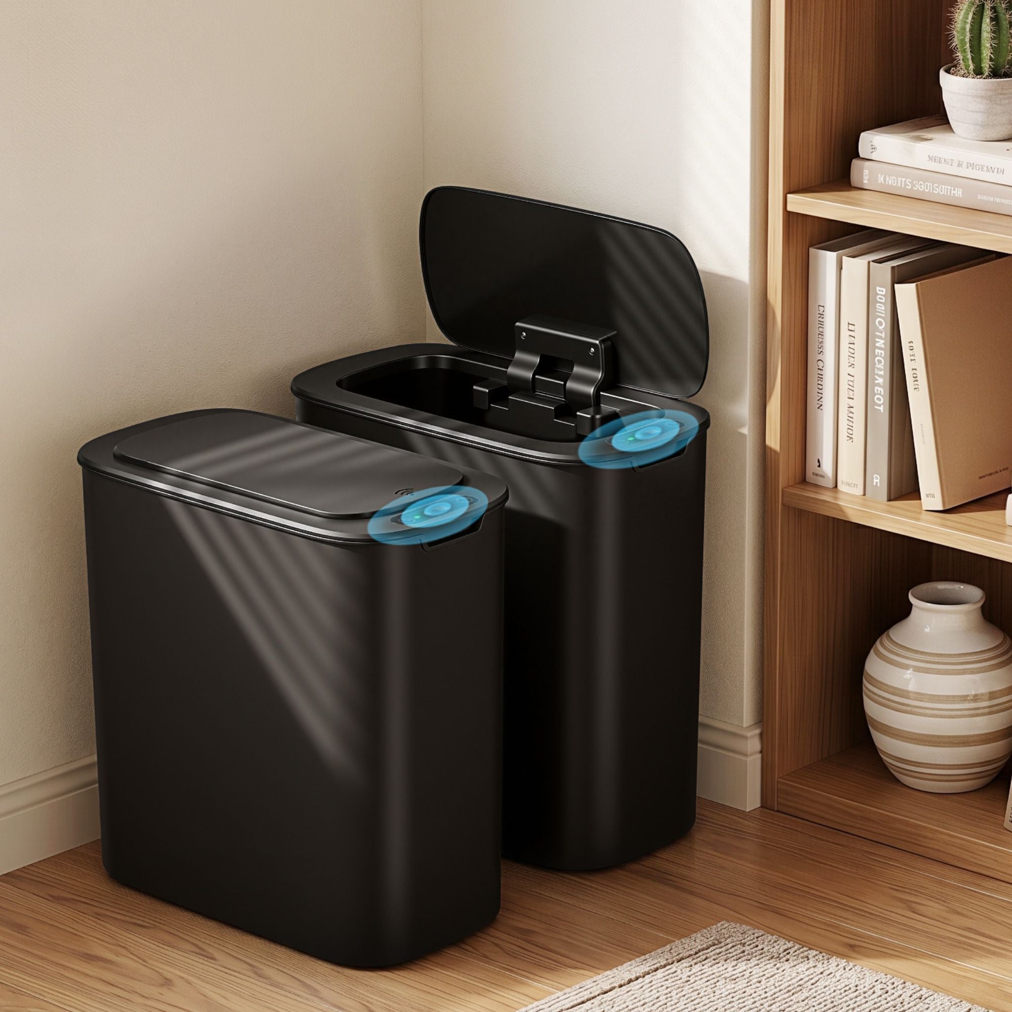 Automatic Trash Bin 2PCS with Lid 11L Motion Sensor Kitchen Bin Touchless Garbage Can Modern Black Plastic Slim Rubbish Bin with Liner Holder for Kitchen, Home, Office - Home & Garden > Kitchen Bins > Automatic Bins - Rivercity House & Home Co. (ABN 18 642 972 209) - Affordable Modern Furniture Australia