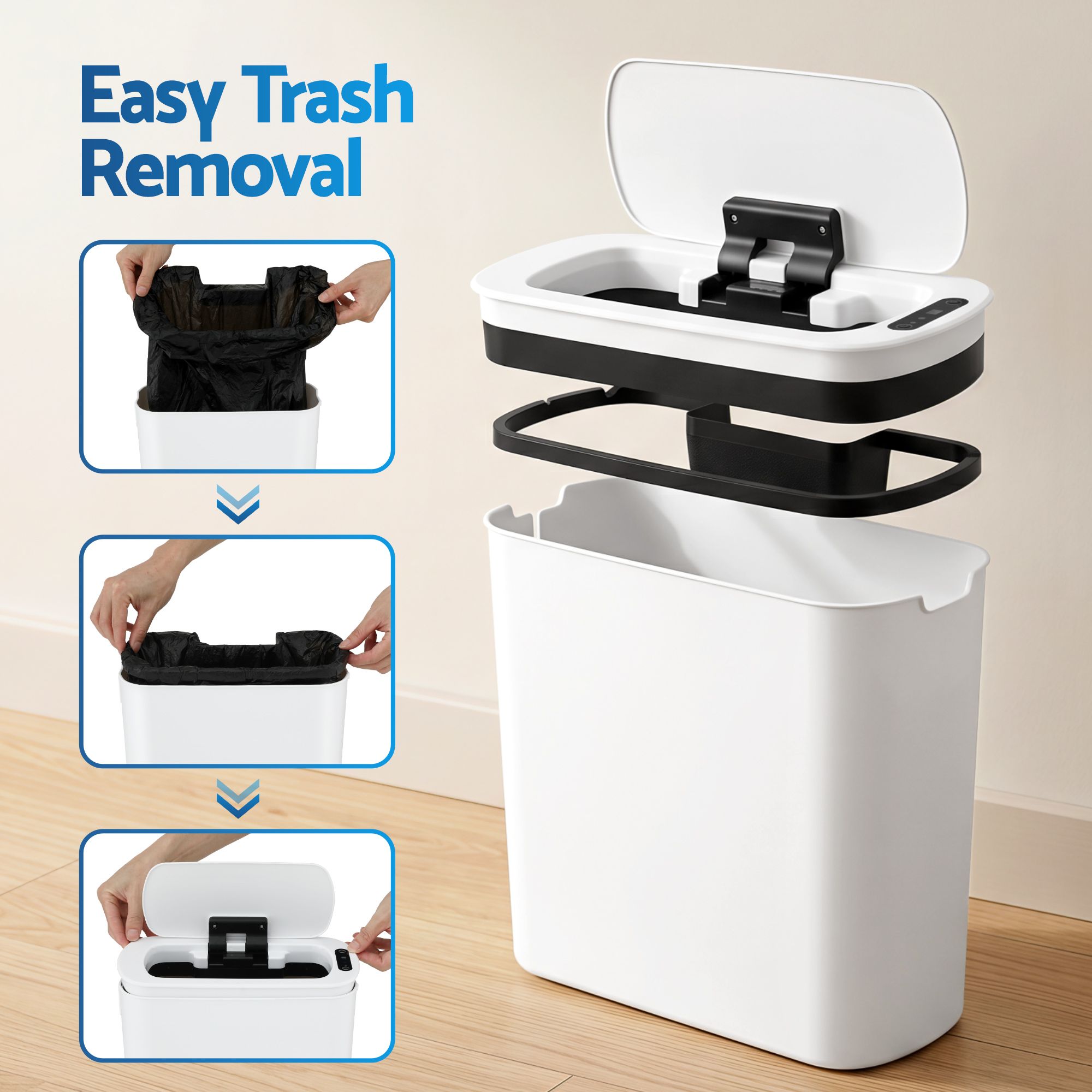 Automatic Trash Bin 2PCS with Lid 11L Motion Sensor Kitchen Bin Touchless Garbage Can Modern White Plastic Slim Rubbish Bin with Liner Holder for Kitchen, Home, Office - Home & Garden > Kitchen Bins > Automatic Bins - Rivercity House & Home Co. (ABN 18 642 972 209) - Affordable Modern Furniture Australia