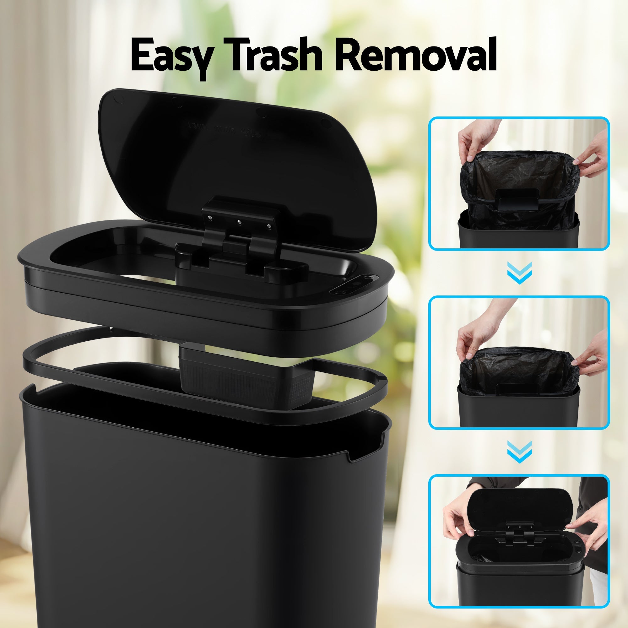 Automatic Trash Bin with Lid 25L Motion Sensor Kitchen Bin Touchless Garbage Can Plastic Slim Rubbish Bin with Liner Holder for Kitchen, Home, Office, Black - Home & Garden > Kitchen Bins > Automatic Bins - Rivercity House & Home Co. (ABN 18 642 972 209) - Affordable Modern Furniture Australia