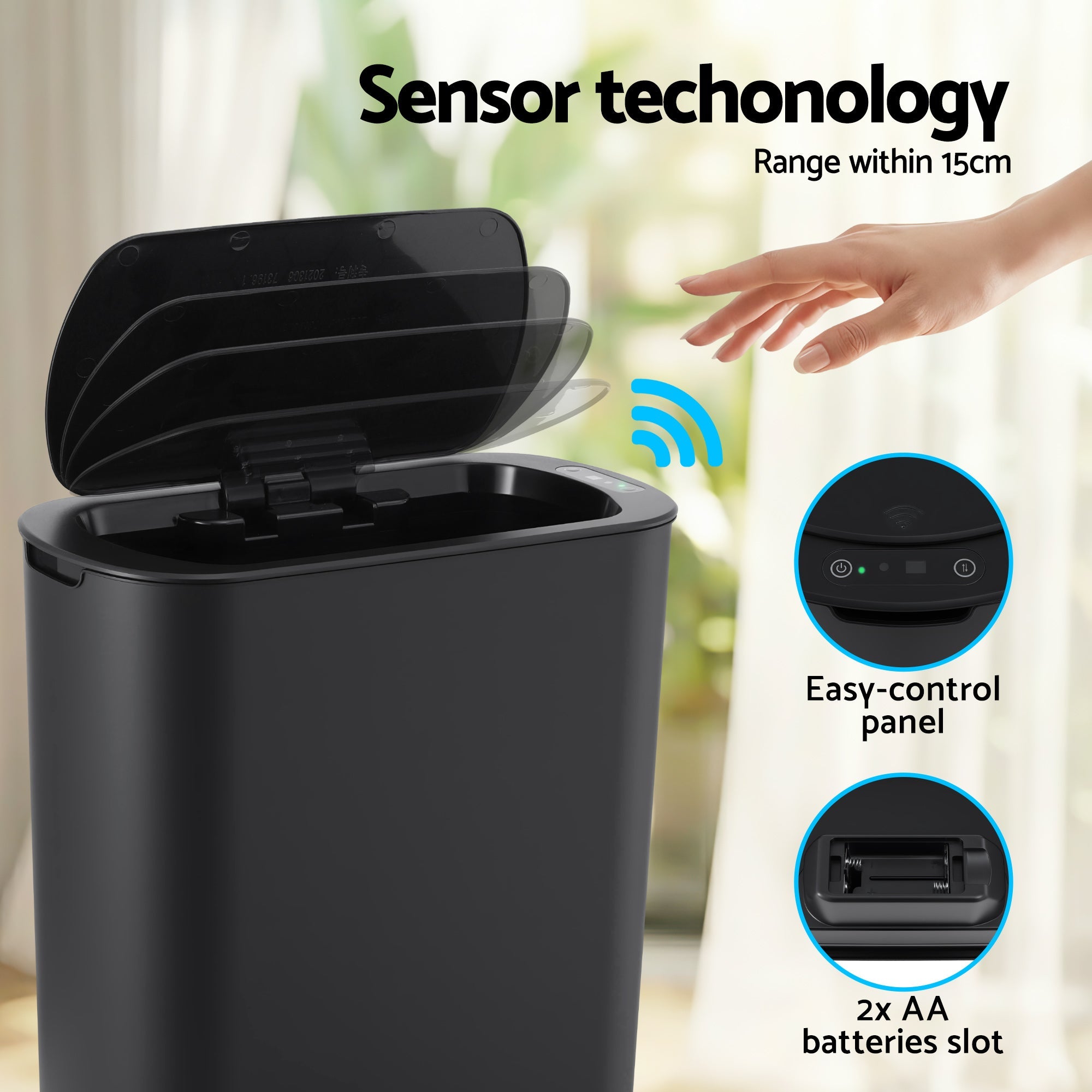 Automatic Trash Bin with Lid 25L Motion Sensor Kitchen Bin Touchless Garbage Can Plastic Slim Rubbish Bin with Liner Holder for Kitchen, Home, Office, Black - Home & Garden > Kitchen Bins > Automatic Bins - Rivercity House & Home Co. (ABN 18 642 972 209) - Affordable Modern Furniture Australia