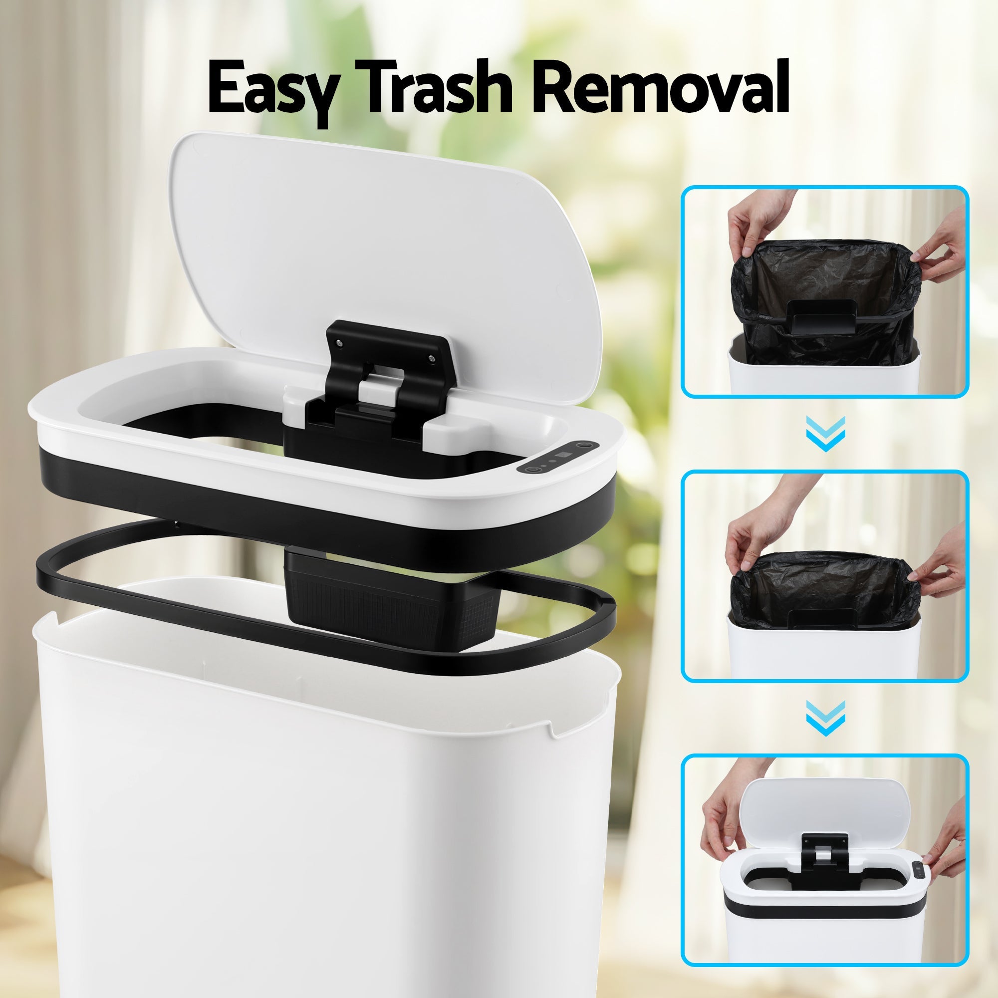 Automatic Trash Bin with Lid 25L Motion Sensor Kitchen Bin Touchless Garbage Can Plastic Slim Rubbish Bin with Liner Holder for Kitchen, Home, Office, White - Home & Garden > Kitchen Bins > Automatic Bins - Rivercity House & Home Co. (ABN 18 642 972 209) - Affordable Modern Furniture Australia