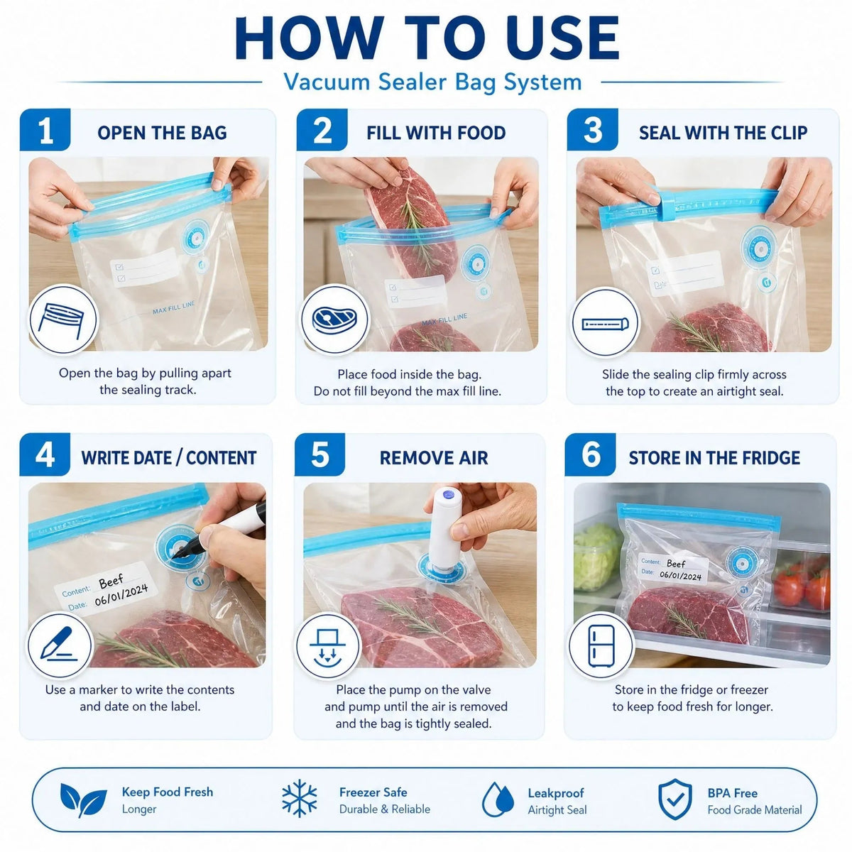Automatic Vacuum Sealer Kit with 10 Reusable Bags - White - Home & Garden > Kitchenware > Kitchen Knives - Rivercity House & Home Co. (ABN 18 642 972 209) - Affordable Modern Furniture Australia