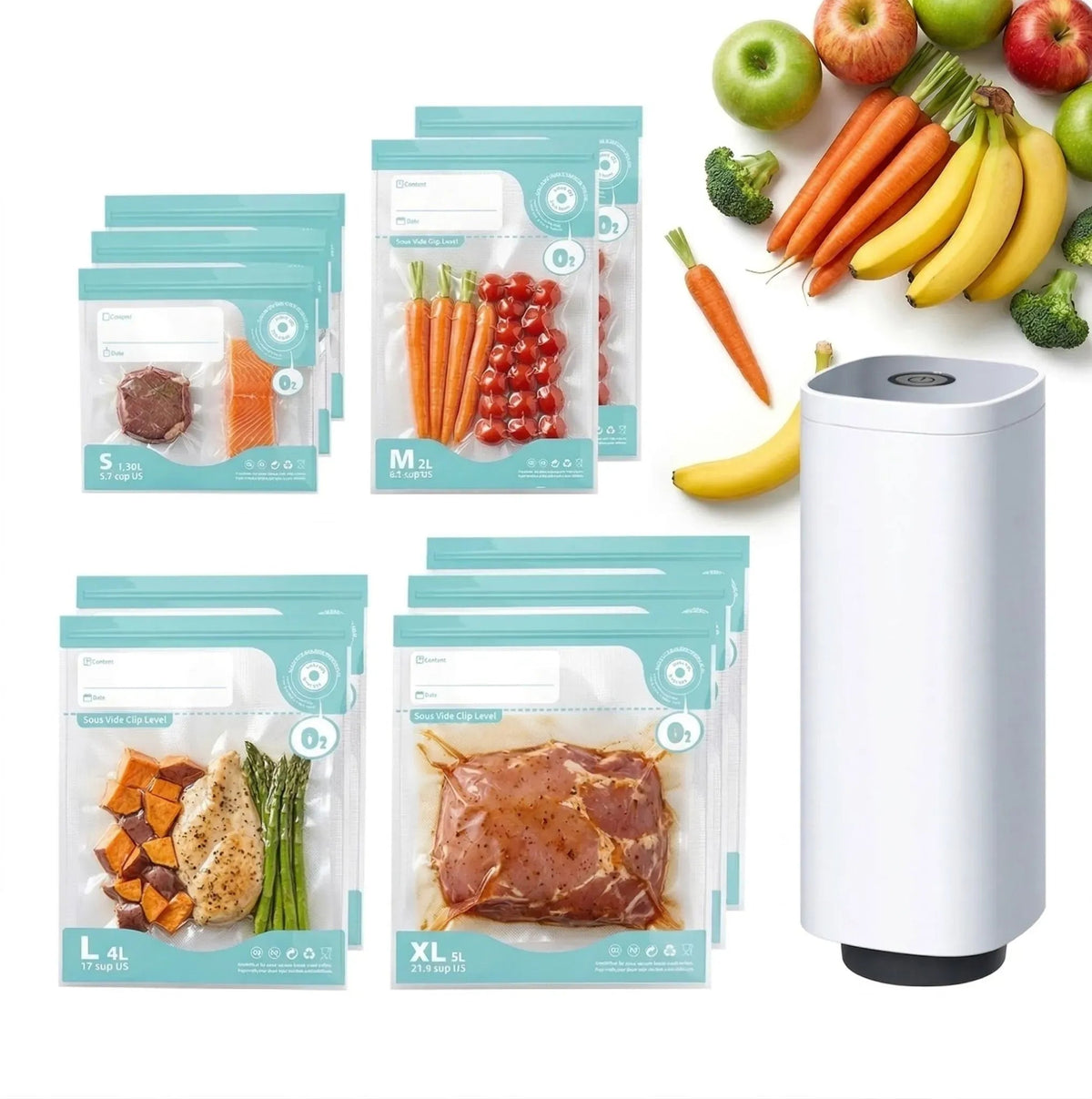 Automatic Vacuum Sealer Kit with 10 Reusable Bags - White - Home & Garden > Kitchenware > Kitchen Knives - Rivercity House & Home Co. (ABN 18 642 972 209) - Affordable Modern Furniture Australia