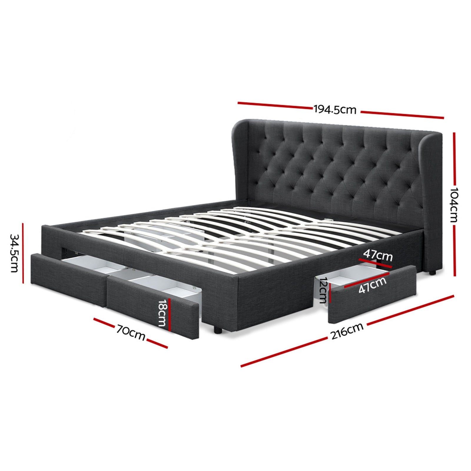 Avalon King Bed Frame with Drawers Charcoal - Rivercity House & Home Co. (ABN 18 642 972 209) - Affordable Modern Furniture Australia