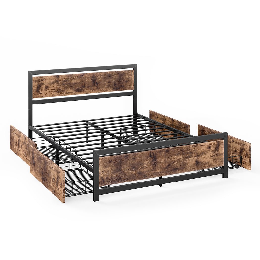Axel Industrial Queen Bed Frame with Storage Drawers – Brown - Rivercity House & Home Co. (ABN 18 642 972 209) - Affordable Modern Furniture Australia