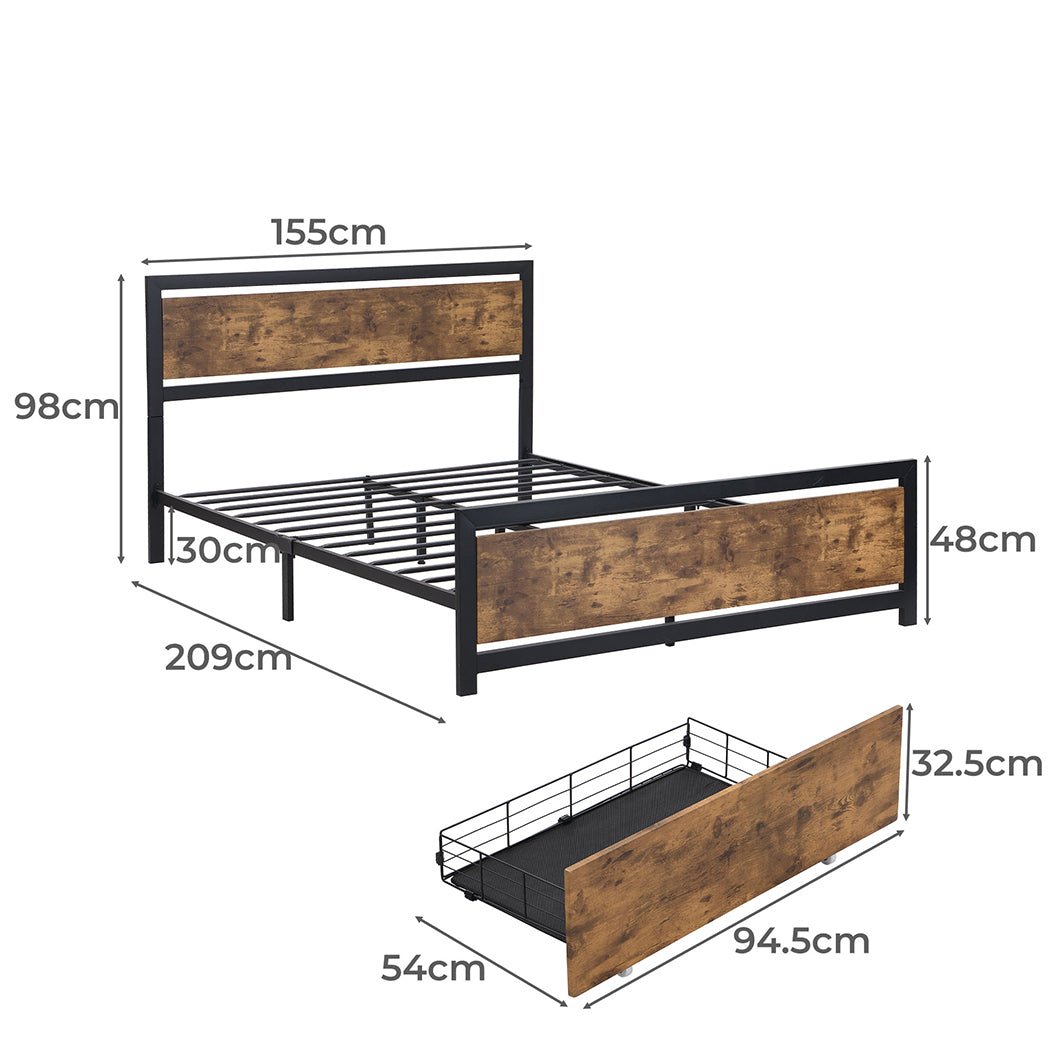 Axel Industrial Queen Bed Frame with Storage Drawers – Brown - Rivercity House & Home Co. (ABN 18 642 972 209) - Affordable Modern Furniture Australia