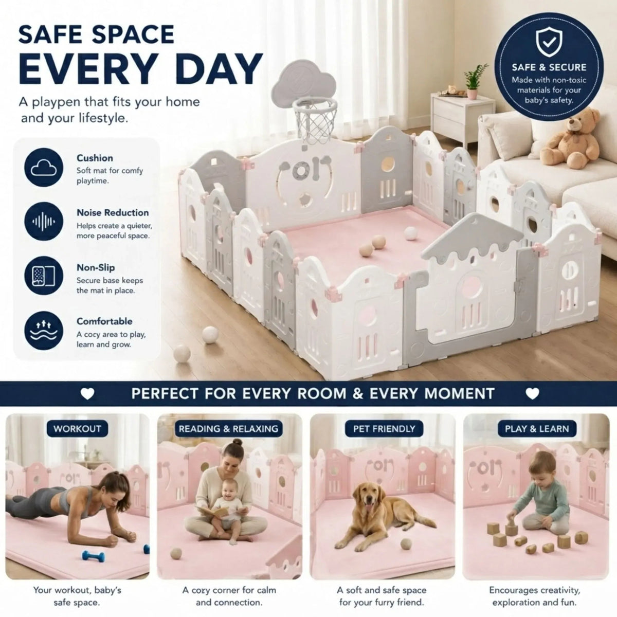 Baby Play Mat 150x200cm Thick Foam Crawling Mat - Pink - Baby & Kids > Baby & Kid's Toys > Activity Toys - Rivercity House & Home Co. (ABN 18 642 972 209) - Affordable Modern Furniture Australia
