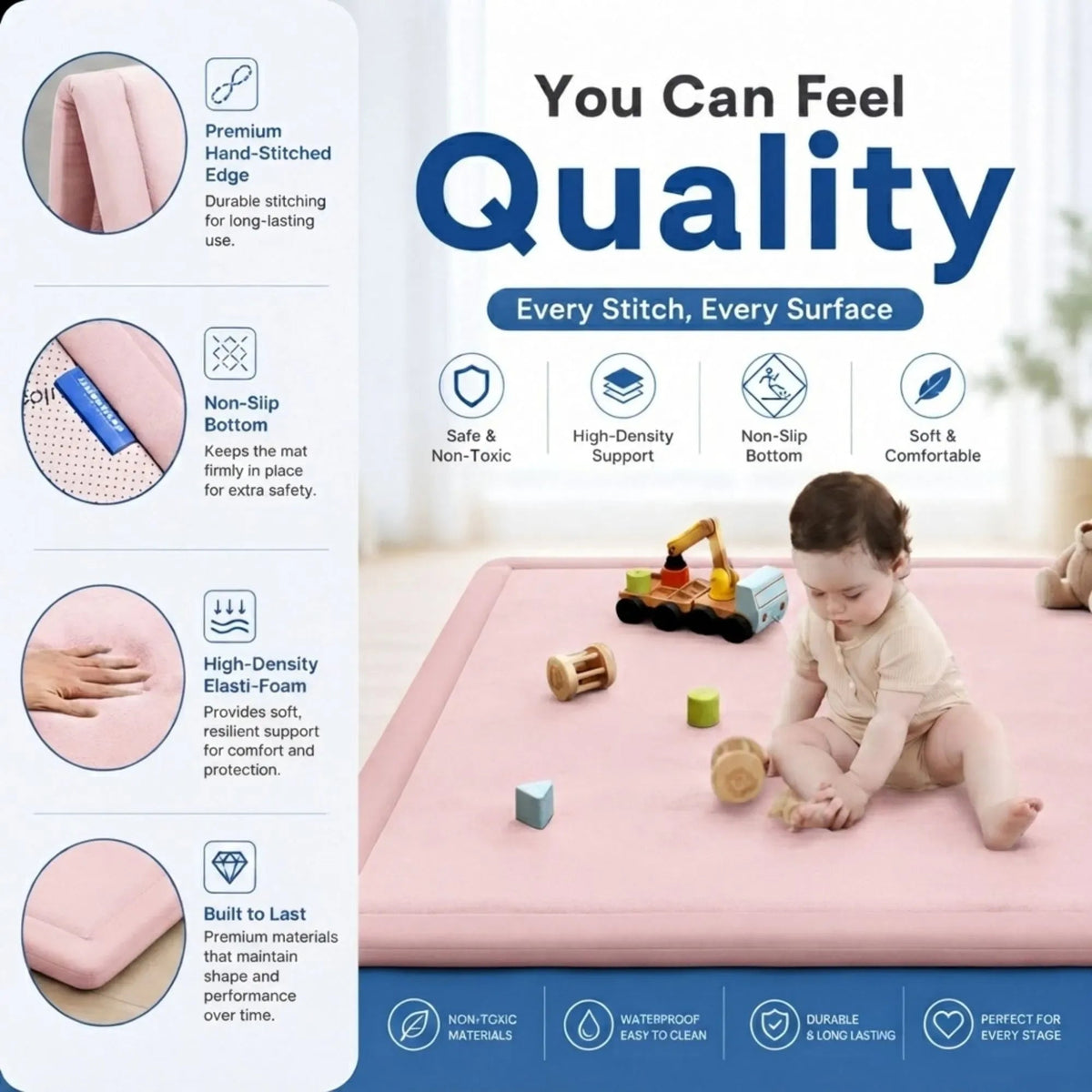 Baby Play Mat 200x300cm Thick Foam Crawling Mat for Infants - Pink - Baby & Kids > Baby & Kid's Toys > Activity Toys - Rivercity House & Home Co. (ABN 18 642 972 209) - Affordable Modern Furniture Australia