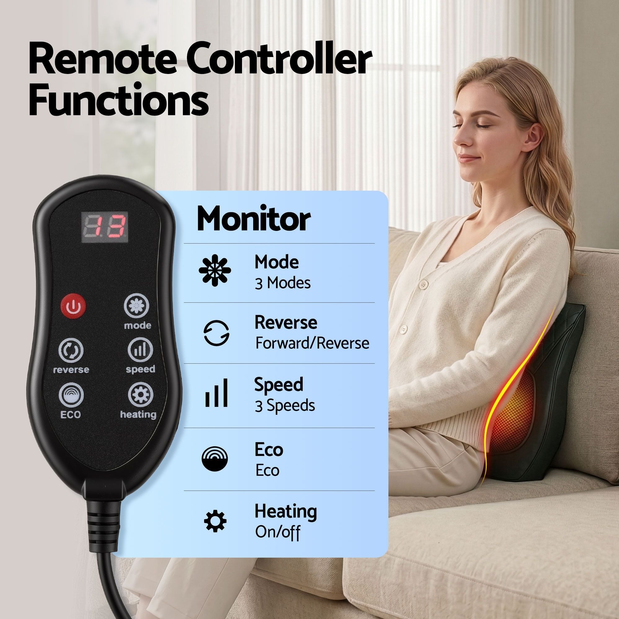 Back Massager with Heat and Traction, Neck and Shoulder Massage Pillow, Ergonomic Backrest for Office Chair & Sofa, Lumbar Support Cushion with 2 - Level Thermal Relief, 6 Modes for Cervical & Full Body Pain Relief, Large - Health & Beauty > Massage & Relaxation > Massagers - Rivercity House & Home Co. (ABN 18 642 972 209) - Affordable Modern Furniture Australia