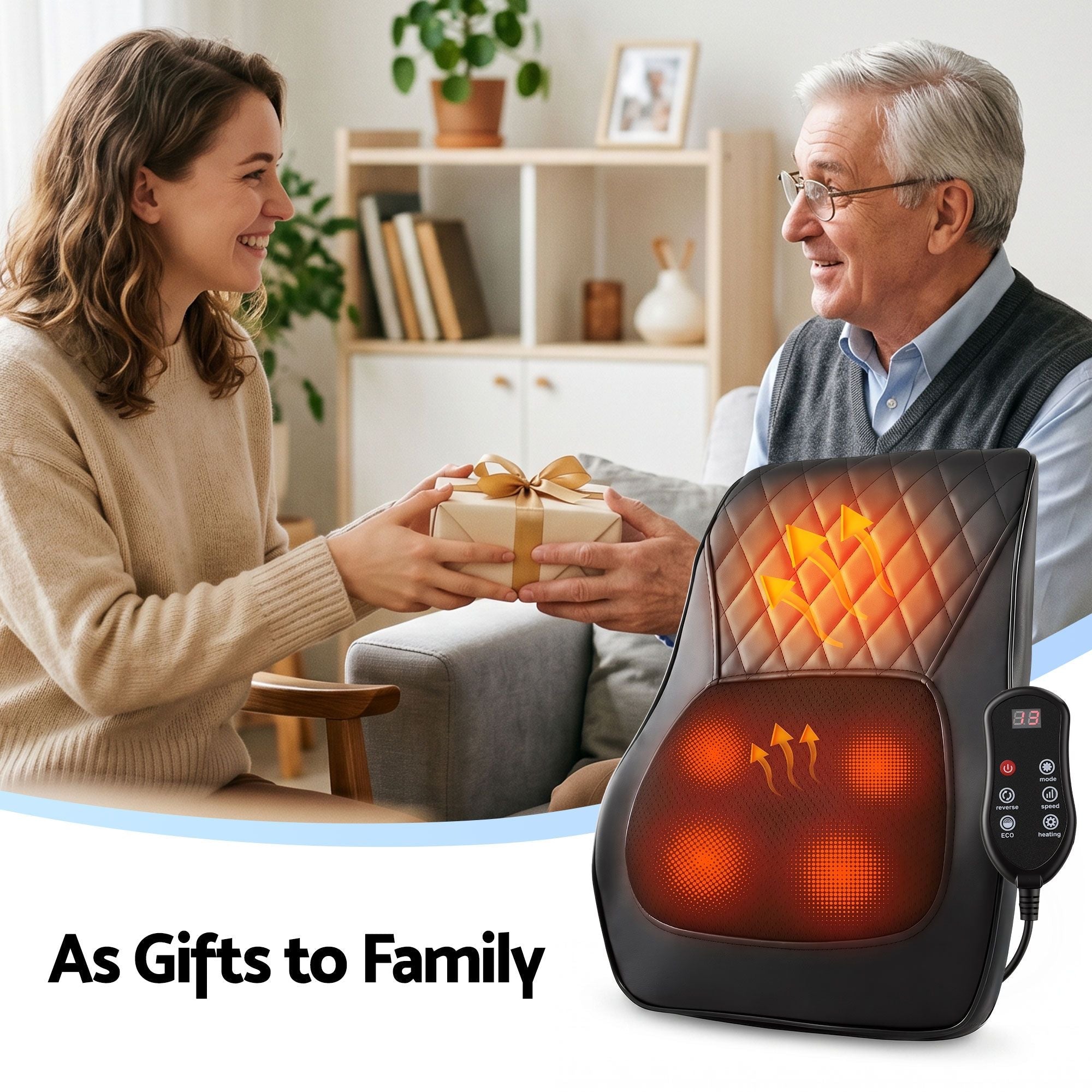 Back Massager with Heat and Traction, Neck and Shoulder Massage Pillow, Ergonomic Backrest for Office Chair & Sofa, Lumbar Support Cushion with 2 - Level Thermal Relief, 6 Modes for Cervical & Full Body Pain Relief, Large - Health & Beauty > Massage & Relaxation > Massagers - Rivercity House & Home Co. (ABN 18 642 972 209) - Affordable Modern Furniture Australia