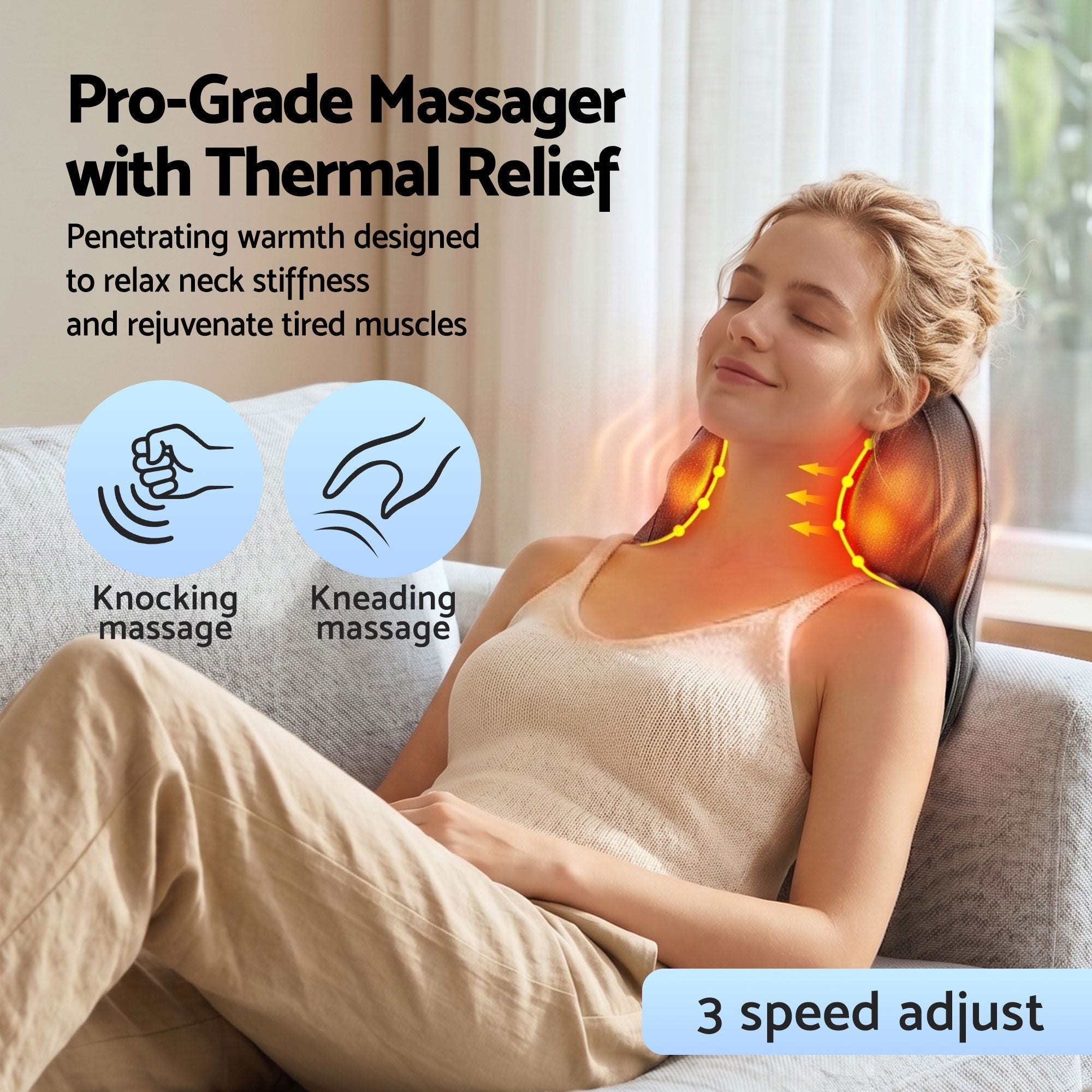 Back Massager with Heat, Cordless Electric Neck & Shoulder Massager Pillow, 3 - Speed Deep Tissue Kneading for Lumbar, Thigh & Calf, Portable Muscle Relief for Home & Office Use - Health & Beauty > Massage & Relaxation > Massagers - Rivercity House & Home Co. (ABN 18 642 972 209) - Affordable Modern Furniture Australia