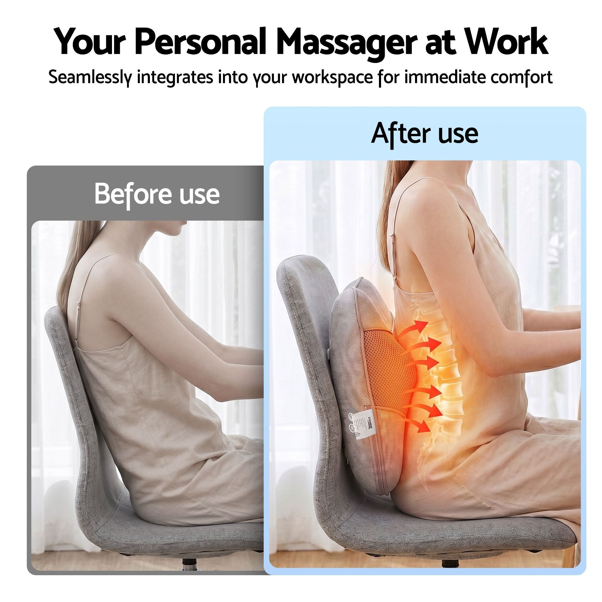 Back Massager with Heat, USB Neck and Shoulder Massage Pillow, 3 - Speed Ergonomic Lumbar Support Cushion for Office Chair, Portable Muscle Relief for Back, Thigh & Calf, Grey - Health & Beauty > Massage & Relaxation > Massagers - Rivercity House & Home Co. (ABN 18 642 972 209) - Affordable Modern Furniture Australia