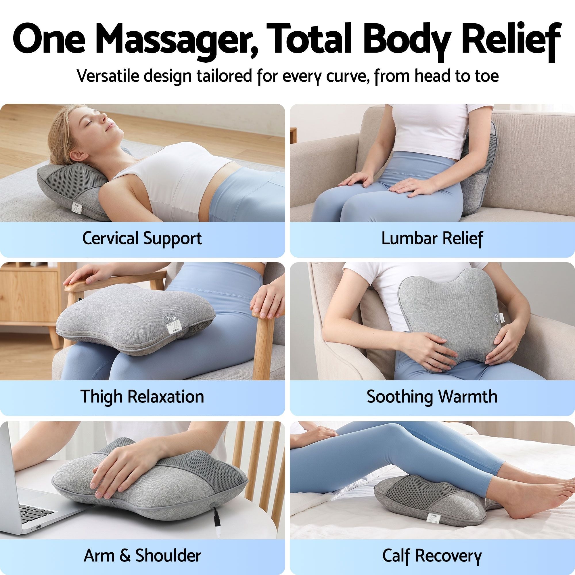 Back Massager with Heat, USB Neck and Shoulder Massage Pillow, 3 - Speed Ergonomic Lumbar Support Cushion for Office Chair, Portable Muscle Relief for Back, Thigh & Calf, Grey - Health & Beauty > Massage & Relaxation > Massagers - Rivercity House & Home Co. (ABN 18 642 972 209) - Affordable Modern Furniture Australia