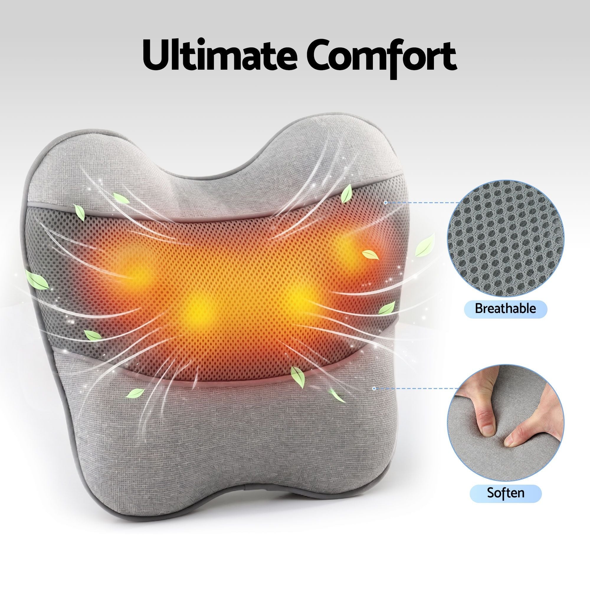 Back Massager with Heat, USB Neck and Shoulder Massage Pillow, 3 - Speed Ergonomic Lumbar Support Cushion for Office Chair, Portable Muscle Relief for Back, Thigh & Calf, Grey - Health & Beauty > Massage & Relaxation > Massagers - Rivercity House & Home Co. (ABN 18 642 972 209) - Affordable Modern Furniture Australia
