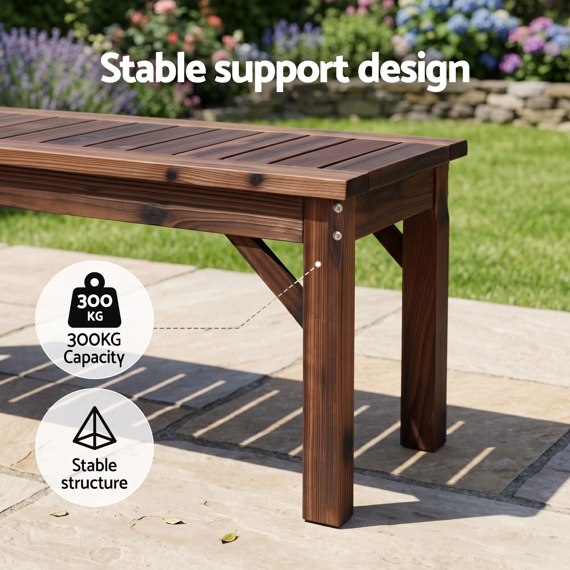 Backless Garden Bench 120cm Solid Fir Wood Seat - Brown - Furniture > Outdoor > Outdoor Chairs - Rivercity House & Home Co. (ABN 18 642 972 209) - Affordable Modern Furniture Australia