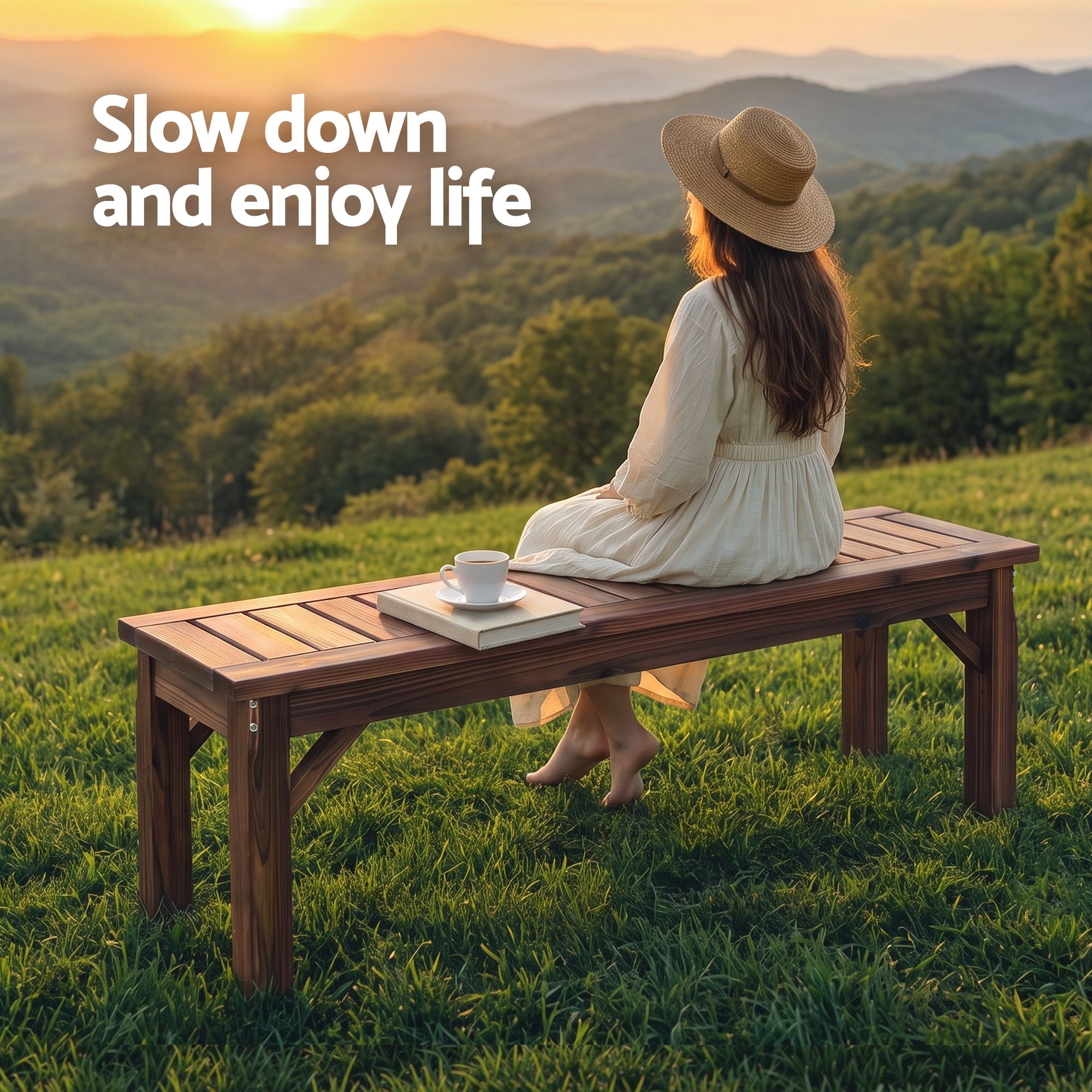 Backless Garden Bench 120cm Solid Fir Wood Seat - Brown - Furniture > Outdoor > Outdoor Chairs - Rivercity House & Home Co. (ABN 18 642 972 209) - Affordable Modern Furniture Australia