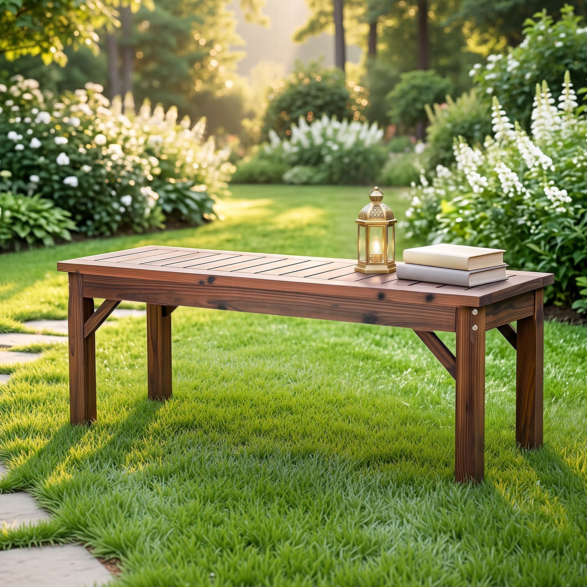 Backless Garden Bench 120cm Solid Fir Wood Seat - Brown - Furniture > Outdoor > Outdoor Chairs - Rivercity House & Home Co. (ABN 18 642 972 209) - Affordable Modern Furniture Australia