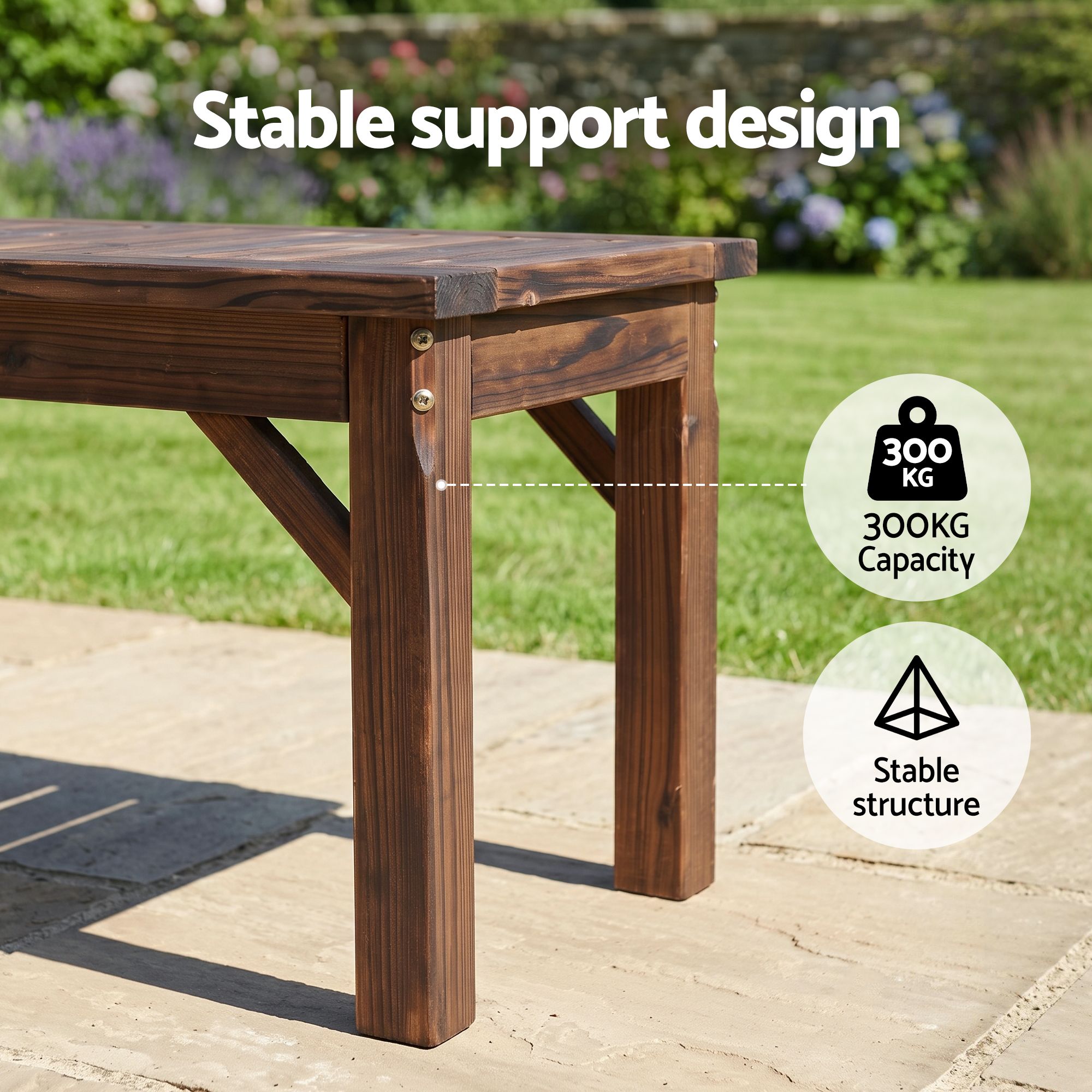 Backless Garden Bench 150cm Solid Fir Wood Seat - Brown - Furniture > Outdoor > Outdoor Chairs - Rivercity House & Home Co. (ABN 18 642 972 209) - Affordable Modern Furniture Australia