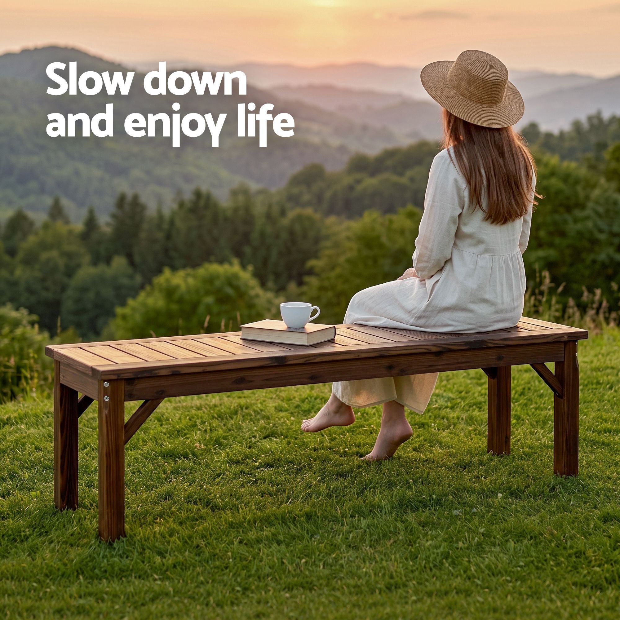 Backless Garden Bench 150cm Solid Fir Wood Seat - Brown - Furniture > Outdoor > Outdoor Chairs - Rivercity House & Home Co. (ABN 18 642 972 209) - Affordable Modern Furniture Australia
