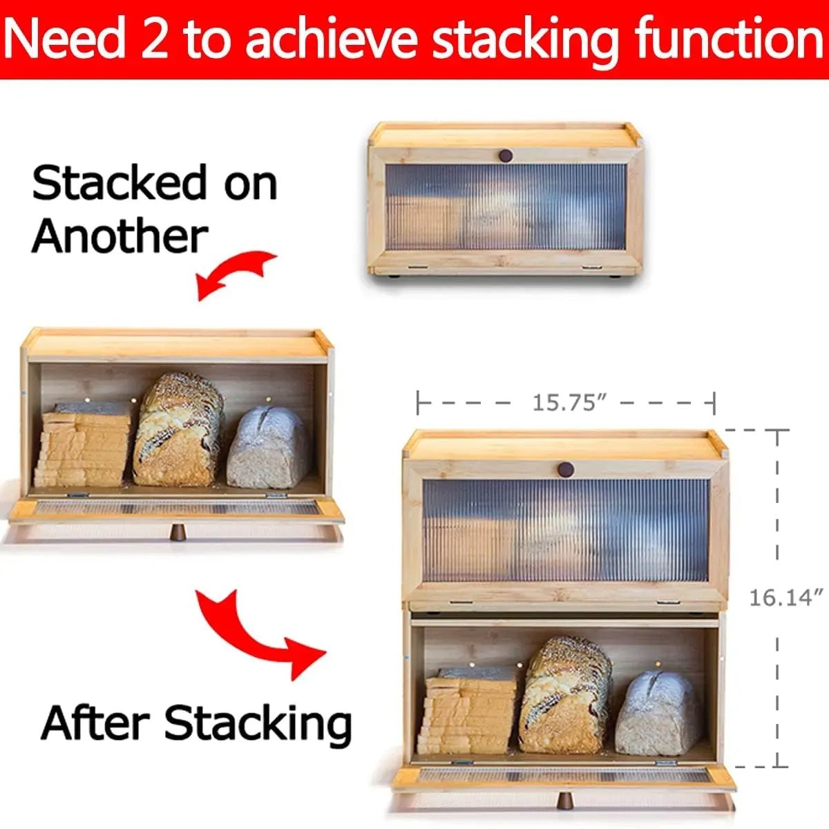 Bamboo Bread Box Kitchen Countertop Storage with Acrylic Window - Natural - Home & Garden > Kitchenware > Food Storage - Rivercity House & Home Co. (ABN 18 642 972 209) - Affordable Modern Furniture Australia
