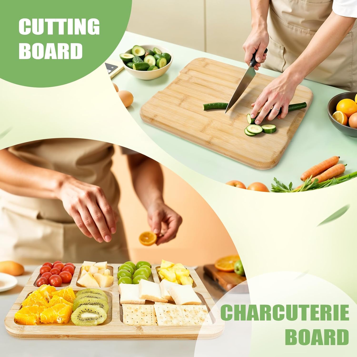 Bamboo Charcuterie Board with Lid & Handle ideal Gift for Kitchen, Party & Picnic (6 Compartments) - Home & Garden > Kitchenware > Bakeware & Accessories - Rivercity House & Home Co. (ABN 18 642 972 209) - Affordable Modern Furniture Australia