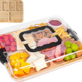 Bamboo Charcuterie Board with Lid, Handle & 6 Compartments for Kitchen, Party & Picnic - Natural
