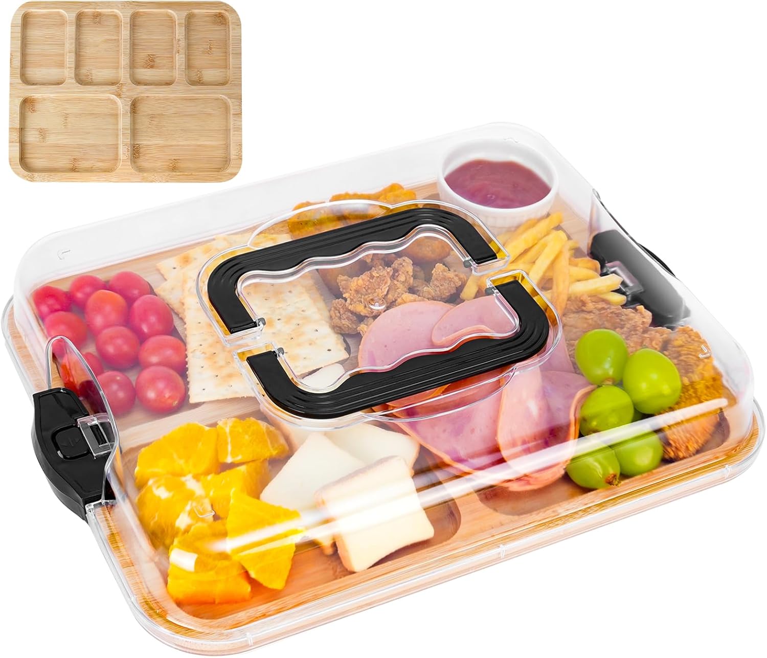 Bamboo Charcuterie Board with Lid & Handle ideal Gift for Kitchen, Party & Picnic (6 Compartments) - Home & Garden > Kitchenware > Bakeware & Accessories - Rivercity House & Home Co. (ABN 18 642 972 209) - Affordable Modern Furniture Australia