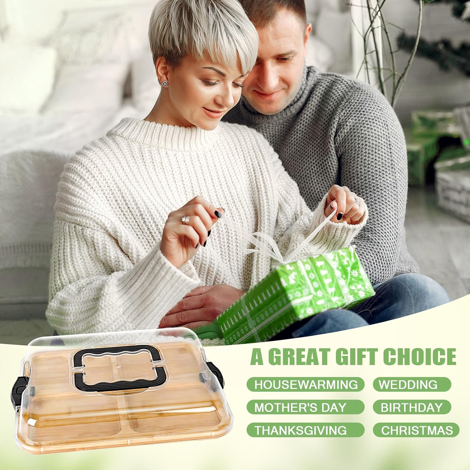 Bamboo Charcuterie Board with Lid & Handle ideal Gift for Kitchen, Party & Picnic (6 Compartments) - Home & Garden > Kitchenware > Bakeware & Accessories - Rivercity House & Home Co. (ABN 18 642 972 209) - Affordable Modern Furniture Australia