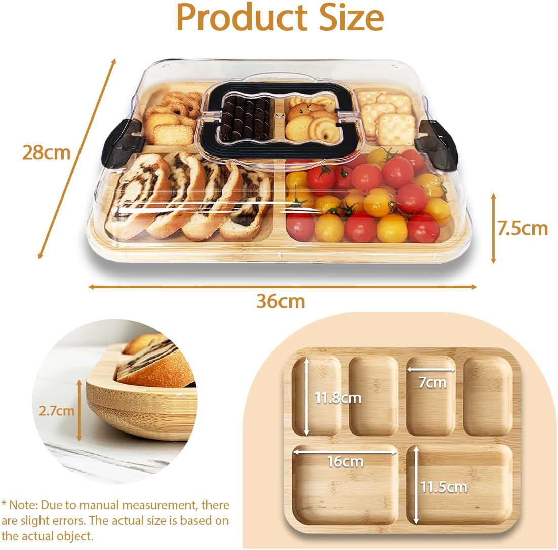 Bamboo Charcuterie Board with Lid & Handle ideal Gift for Kitchen, Party & Picnic (6 Compartments) - Home & Garden > Kitchenware > Bakeware & Accessories - Rivercity House & Home Co. (ABN 18 642 972 209) - Affordable Modern Furniture Australia