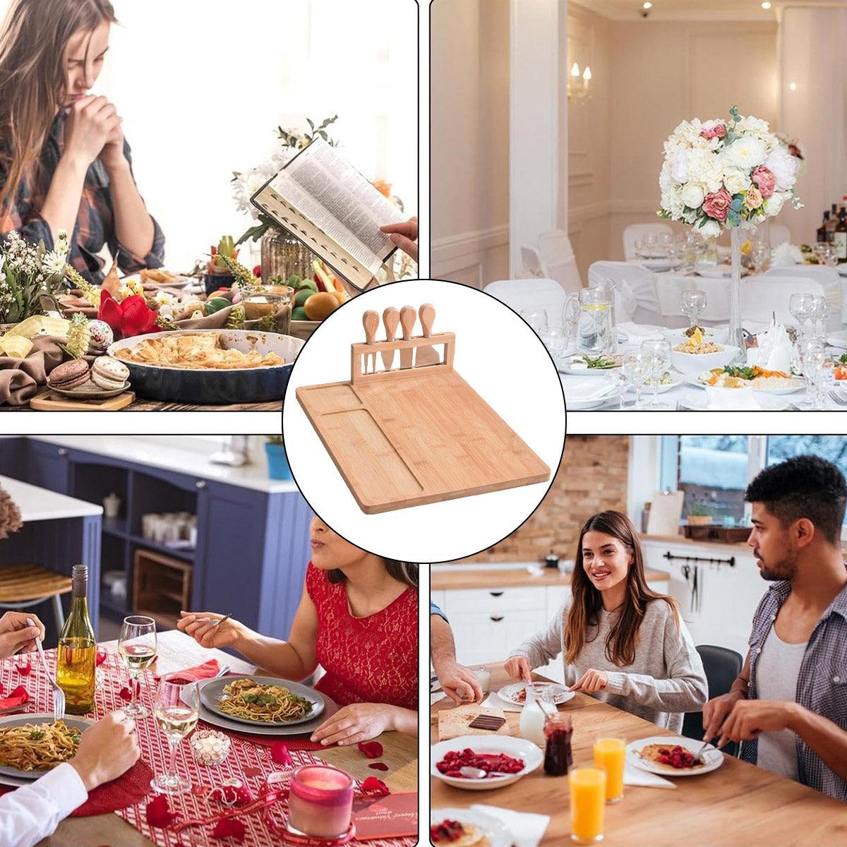 Bamboo Chopping Board Cheese Board Set with Knife Kitchen Charcuterie Serving - Home & Garden > Kitchenware > Kitchen Utensils - Rivercity House & Home Co. (ABN 18 642 972 209) - Affordable Modern Furniture Australia
