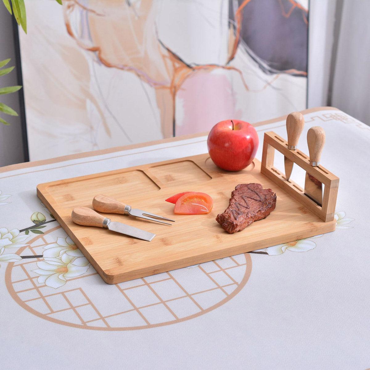 Bamboo Chopping Board Cheese Board Set with Knife Kitchen Charcuterie Serving - Home & Garden > Kitchenware > Kitchen Utensils - Rivercity House & Home Co. (ABN 18 642 972 209) - Affordable Modern Furniture Australia