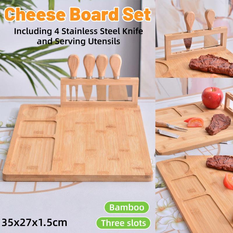 Bamboo Chopping Board Cheese Board Set with Knife Kitchen Charcuterie Serving - Home & Garden > Kitchenware > Kitchen Utensils - Rivercity House & Home Co. (ABN 18 642 972 209) - Affordable Modern Furniture Australia