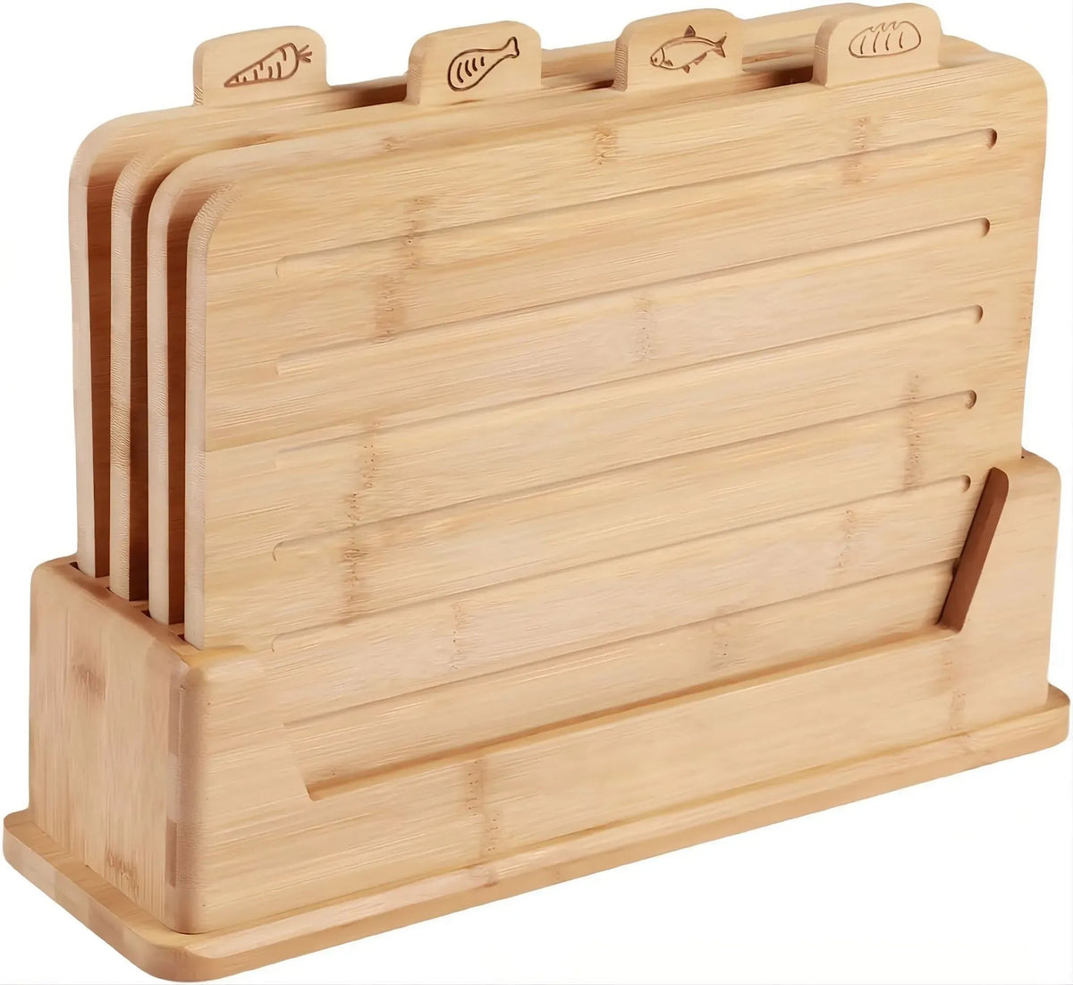 Bamboo Cutting Board Set with Stand, 4 Pieces - Natural - Home & Garden > Kitchenware > Kitchen Knives - Rivercity House & Home Co. (ABN 18 642 972 209) - Affordable Modern Furniture Australia