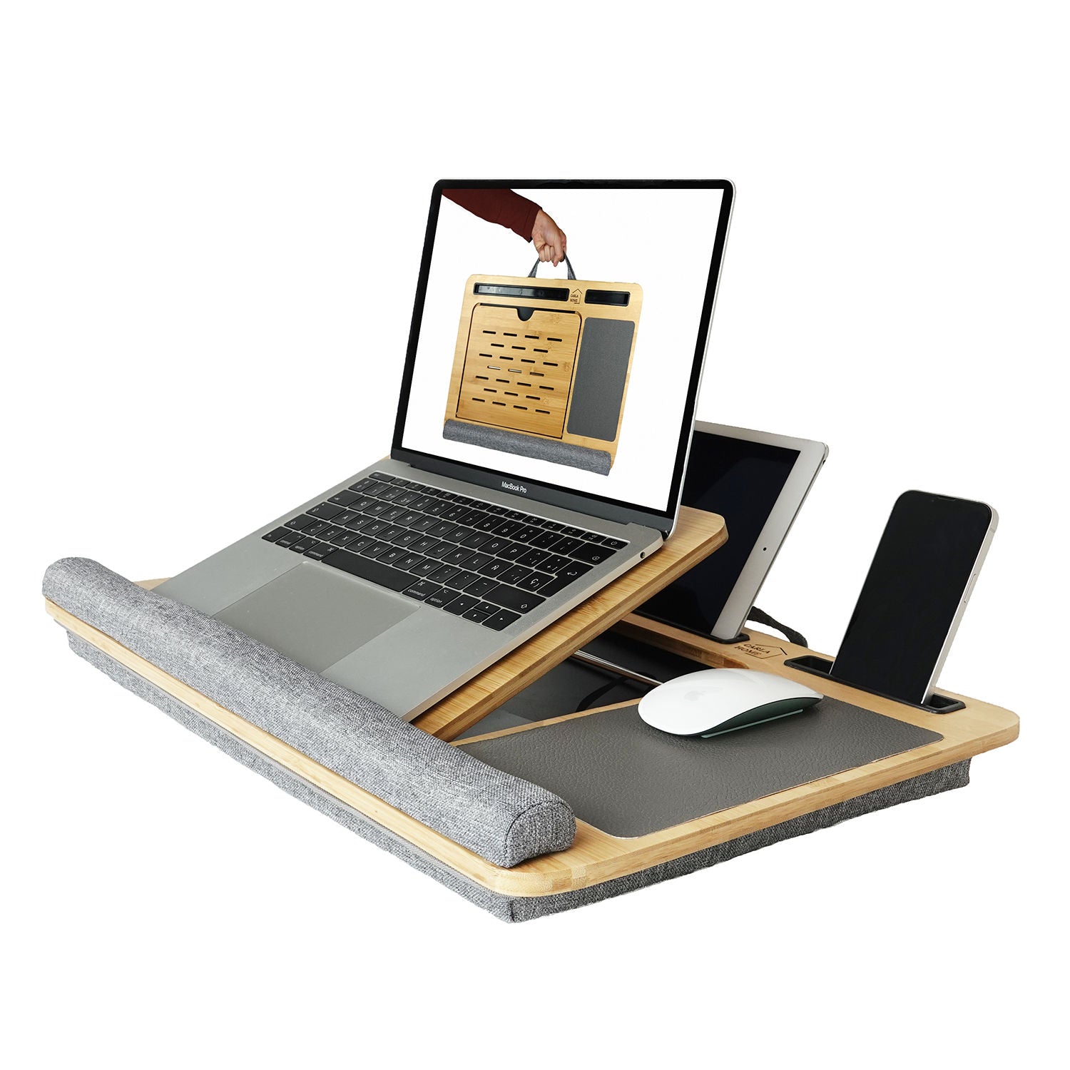 Bamboo Laptop Lap Desk with Cushion and Angle Adjustable for Office and Home - Electronics > Computer Accessories > Laptop Stands - Rivercity House & Home Co. (ABN 18 642 972 209) - Affordable Modern Furniture Australia