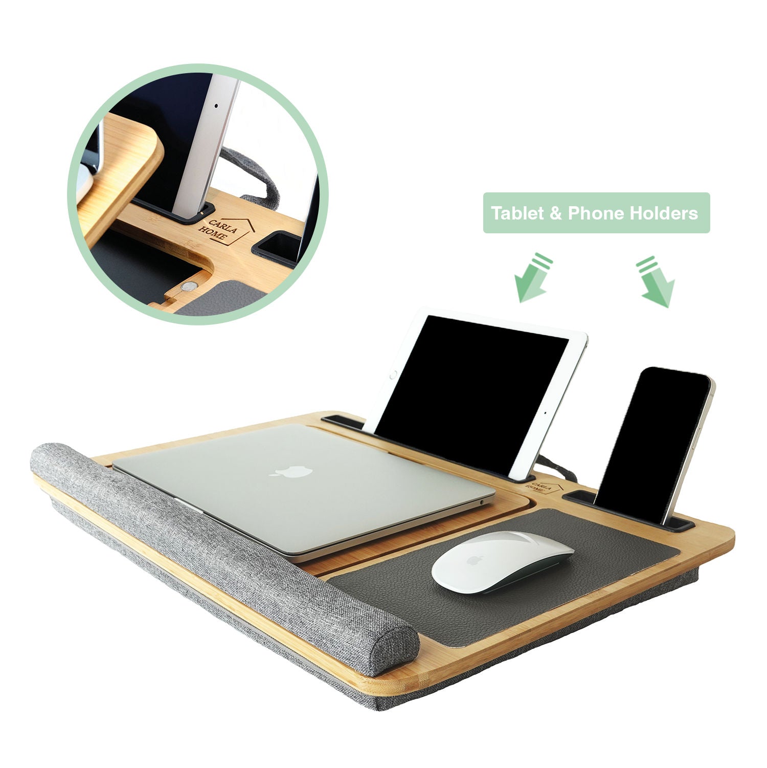 Bamboo Laptop Lap Desk with Cushion and Angle Adjustable for Office and Home - Electronics > Computer Accessories > Laptop Stands - Rivercity House & Home Co. (ABN 18 642 972 209) - Affordable Modern Furniture Australia