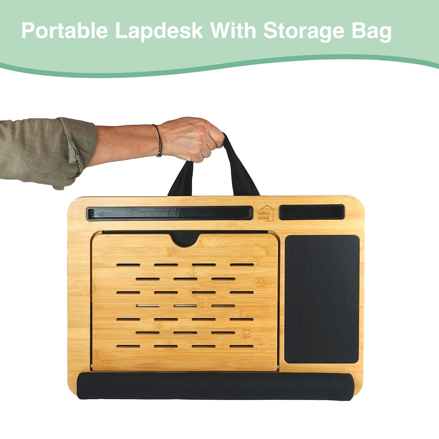 Bamboo Laptop Lap Desk with Cushion, Angle Adjustable and Sleeve Case Bag for Office and Home - Electronics > Computer Accessories > Laptop Stands - Rivercity House & Home Co. (ABN 18 642 972 209) - Affordable Modern Furniture Australia