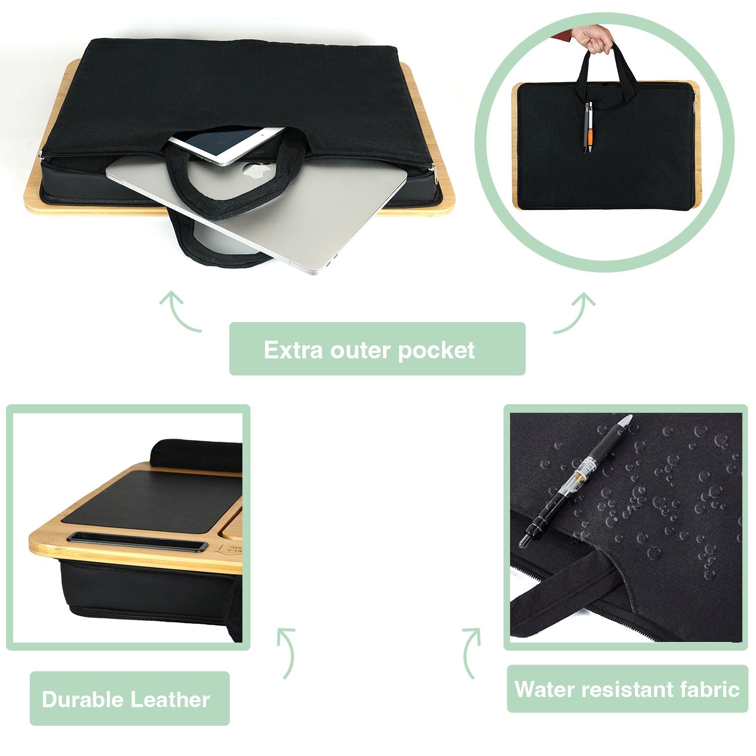 Bamboo Laptop Lap Desk with Cushion, Angle Adjustable and Sleeve Case Bag for Office and Home - Electronics > Computer Accessories > Laptop Stands - Rivercity House & Home Co. (ABN 18 642 972 209) - Affordable Modern Furniture Australia
