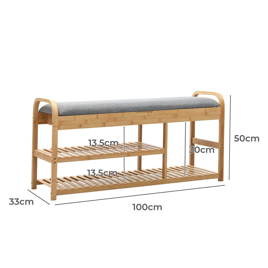 Bamboo Shoe Rack Bench with Storage for Entryway Seating - Natural - Rivercity House & Home Co. (ABN 18 642 972 209) - Affordable Modern Furniture Australia