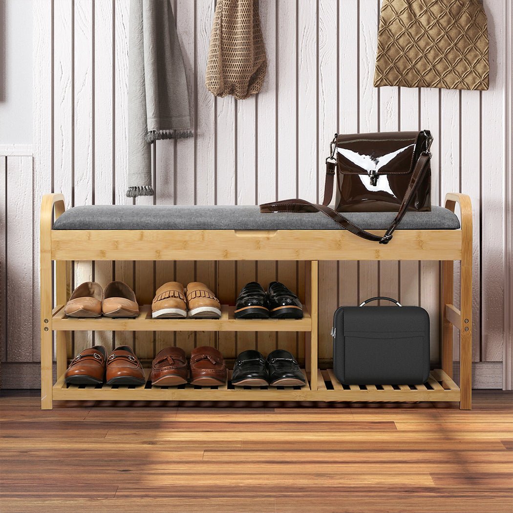Bamboo Shoe Rack Bench with Storage for Entryway Seating - Natural - Rivercity House & Home Co. (ABN 18 642 972 209) - Affordable Modern Furniture Australia