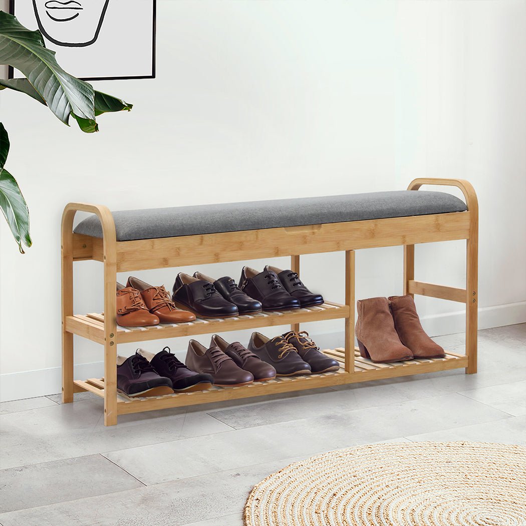 Bamboo Shoe Rack Bench with Storage for Entryway Seating - Natural - Rivercity House & Home Co. (ABN 18 642 972 209) - Affordable Modern Furniture Australia