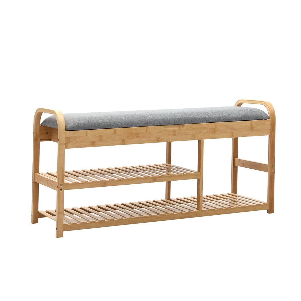 Bamboo Shoe Rack Bench with Storage for Entryway Seating - Natural - Rivercity House & Home Co. (ABN 18 642 972 209) - Affordable Modern Furniture Australia