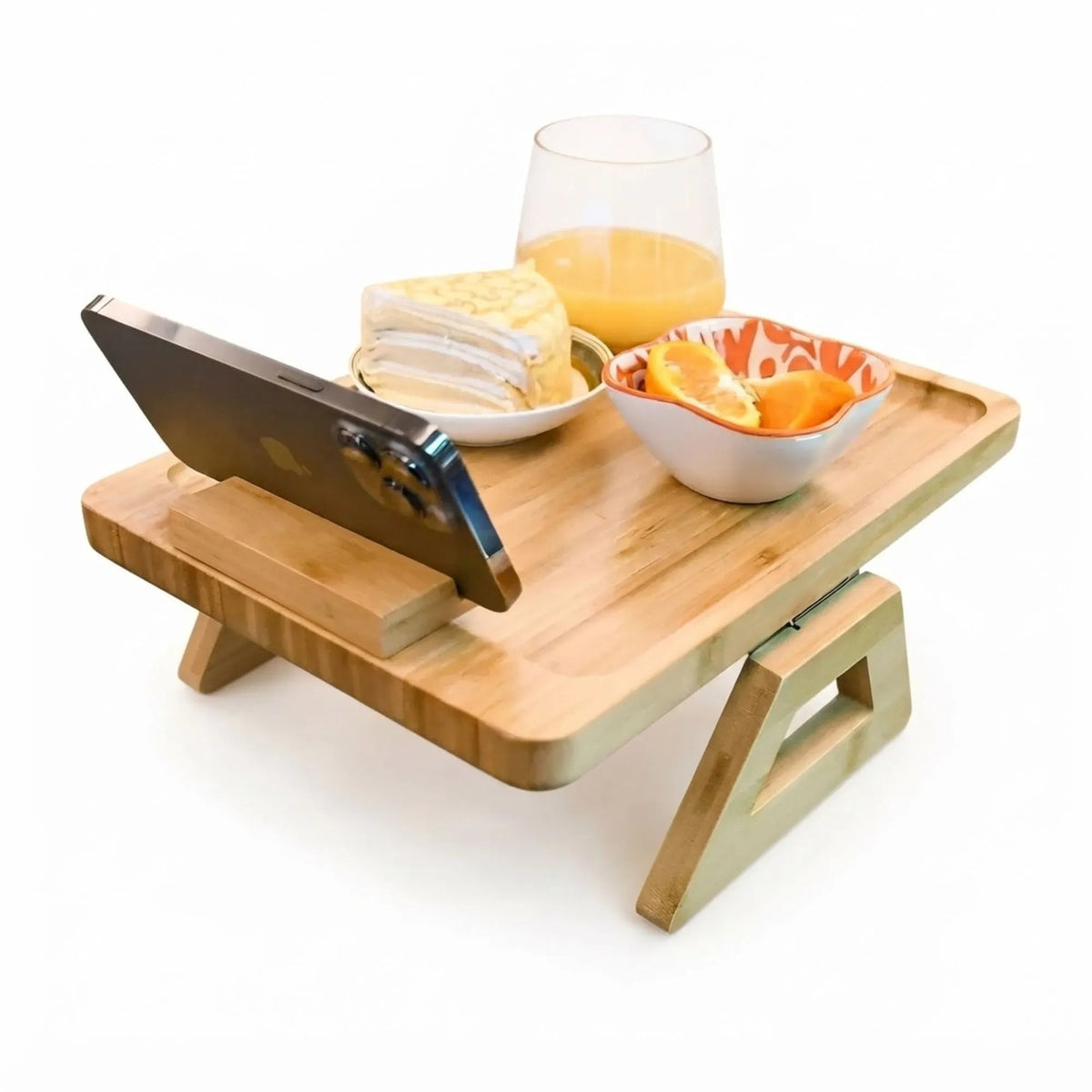 Bamboo Sofa Arm Tray with 360° Rotating Phone Holder and Cup Recess - Natural - Furniture > Sofas > Sofa Accessories - Rivercity House & Home Co. (ABN 18 642 972 209) - Affordable Modern Furniture Australia