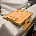 Bamboo Sofa Arm Tray with 360° Rotating Phone Holder and Cup Recess - Natural