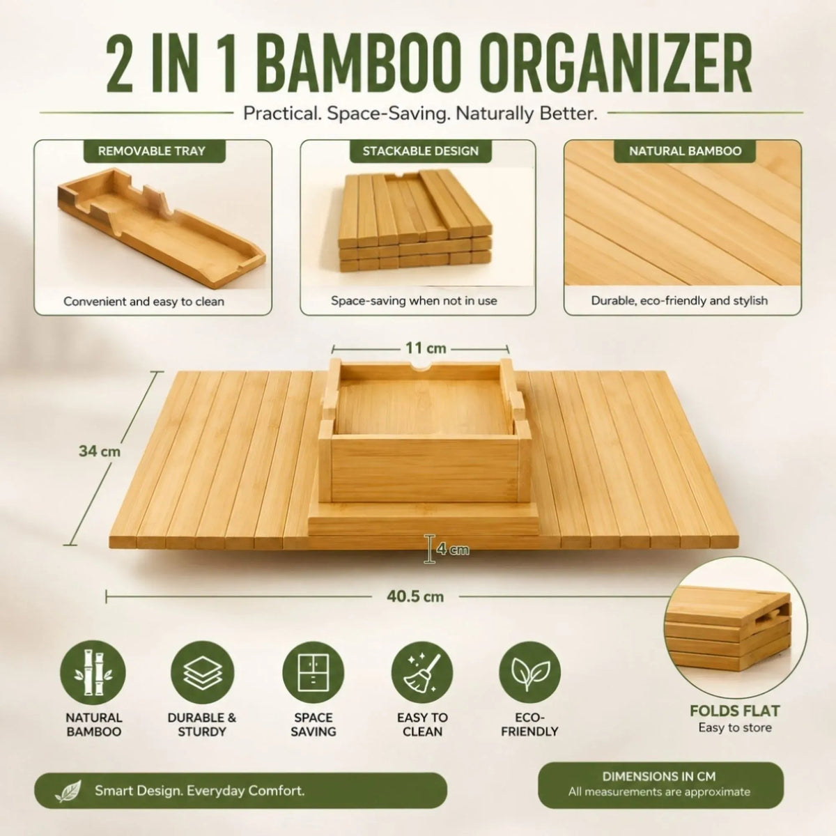 Bamboo Sofa Armrest Tray Table with Non-Slip Base - Natural - Furniture > Sofas > Sofa Accessories - Rivercity House & Home Co. (ABN 18 642 972 209) - Affordable Modern Furniture Australia