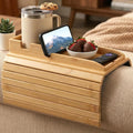 Bamboo Sofa Armrest Tray Table with Non-Slip Base - Natural